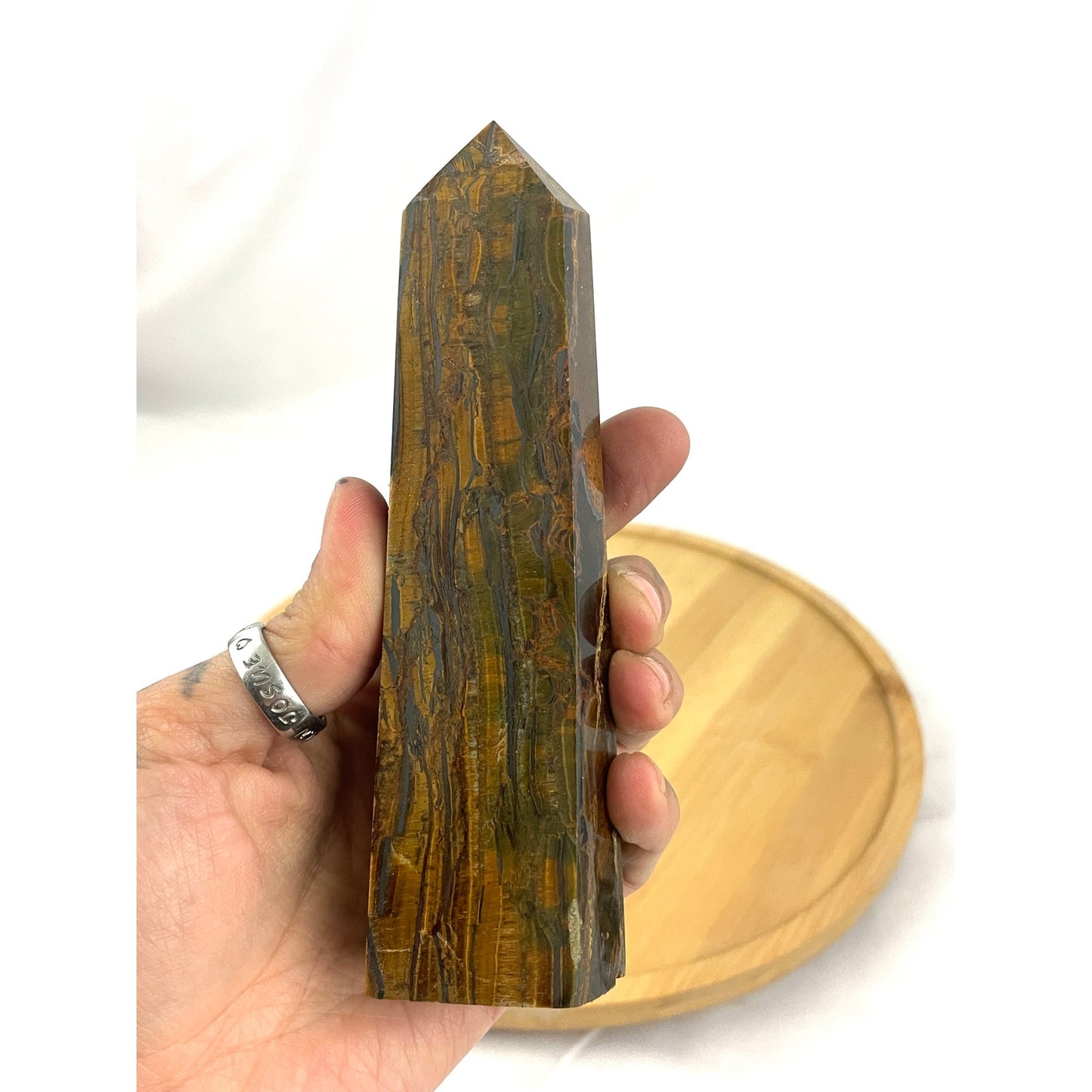 Tigers Eye Tower Obelisk Point 5 7/8" Natural Quartz Crystal 306g