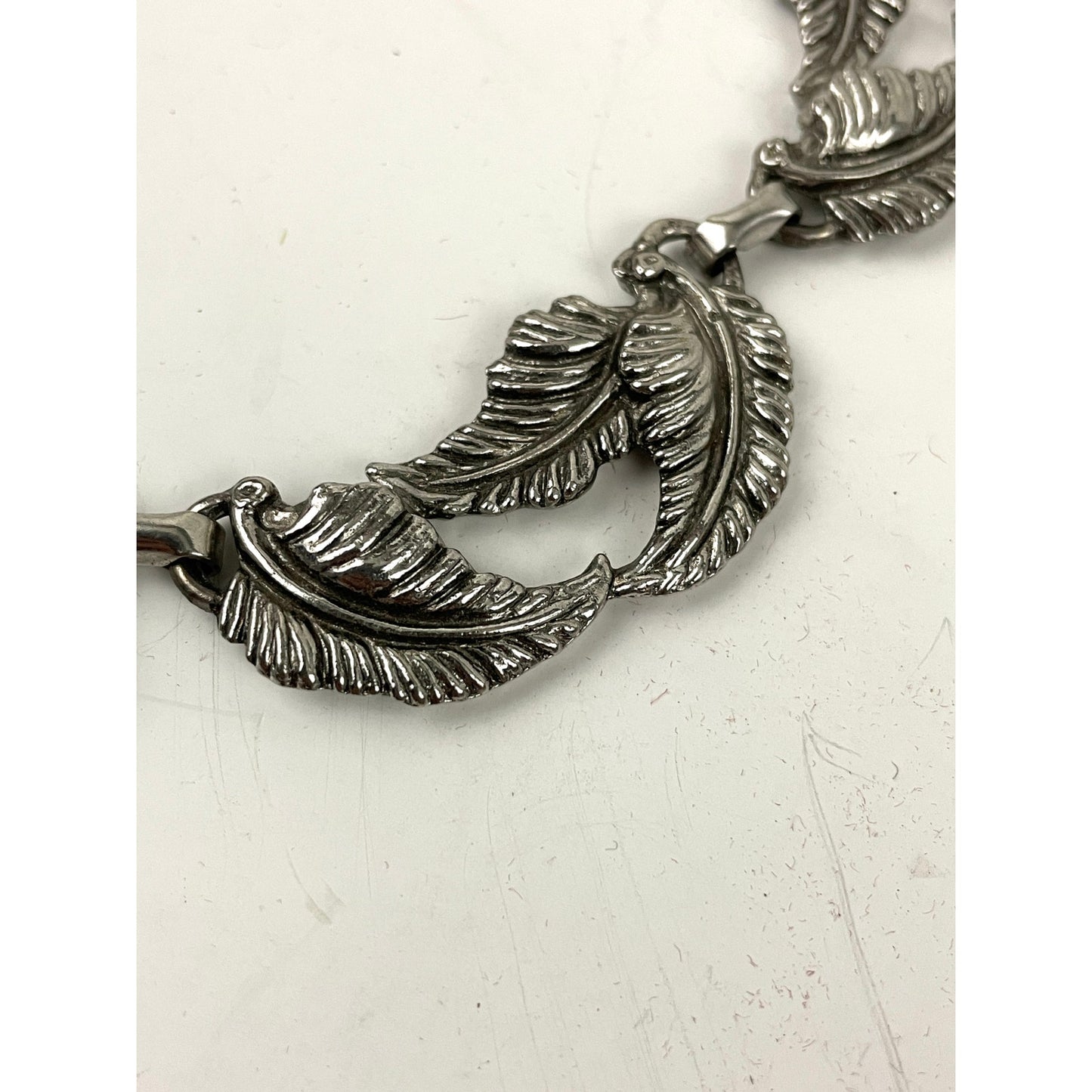 VTG Leaf Design Choker Necklace Pewter 12" Unique