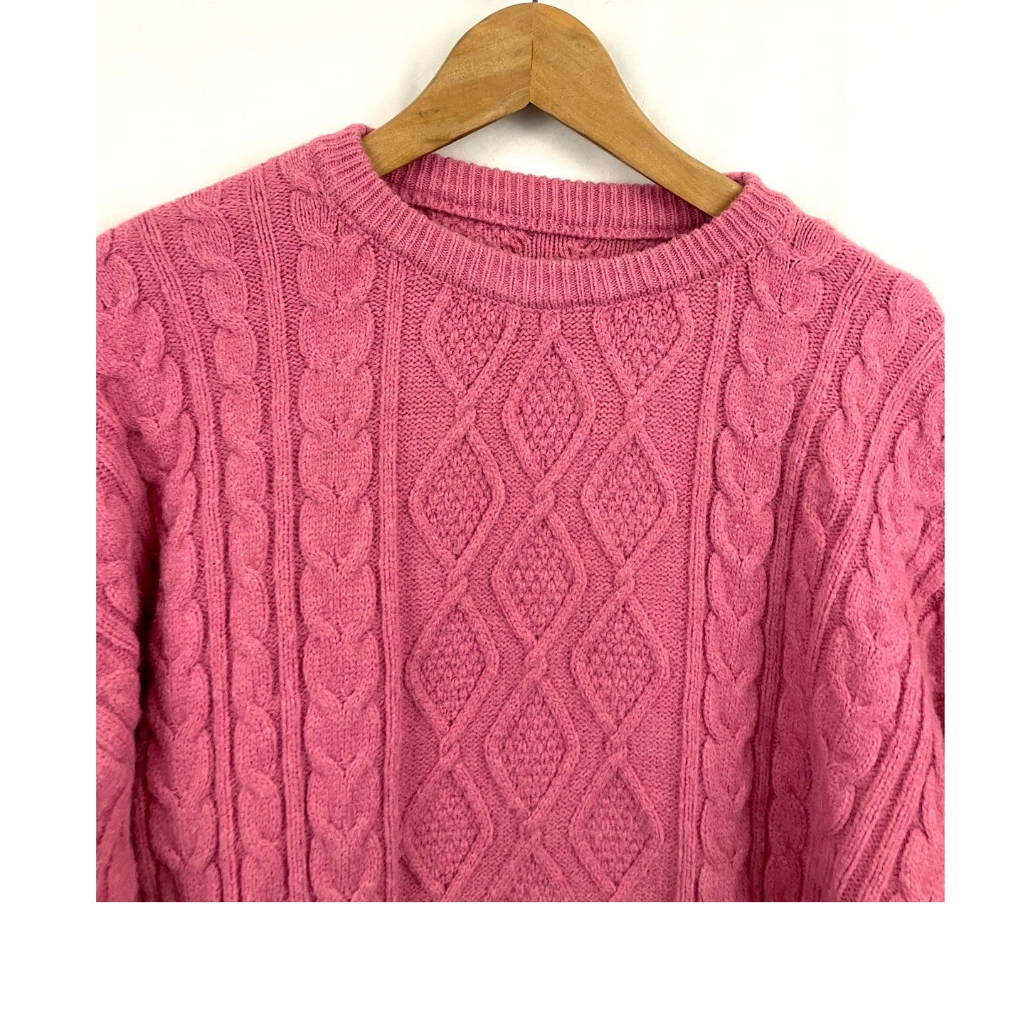 Pink Chunky Cable Knit Sweater Twisted Pullover Womens Large Oversized