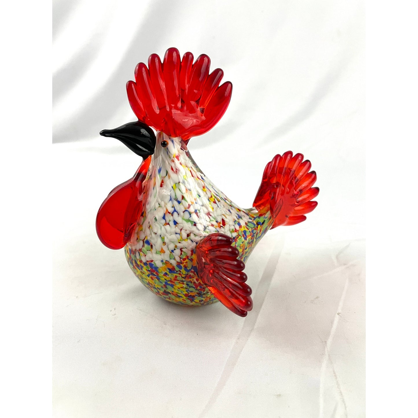 Rainbow Speckled Hand Blown Glass Rooster Murano Style Art Figurine Paperweight