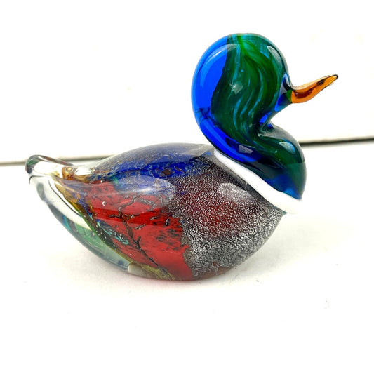 VTG Hand Blown Murano Glass Duck Paperweight Sparkle