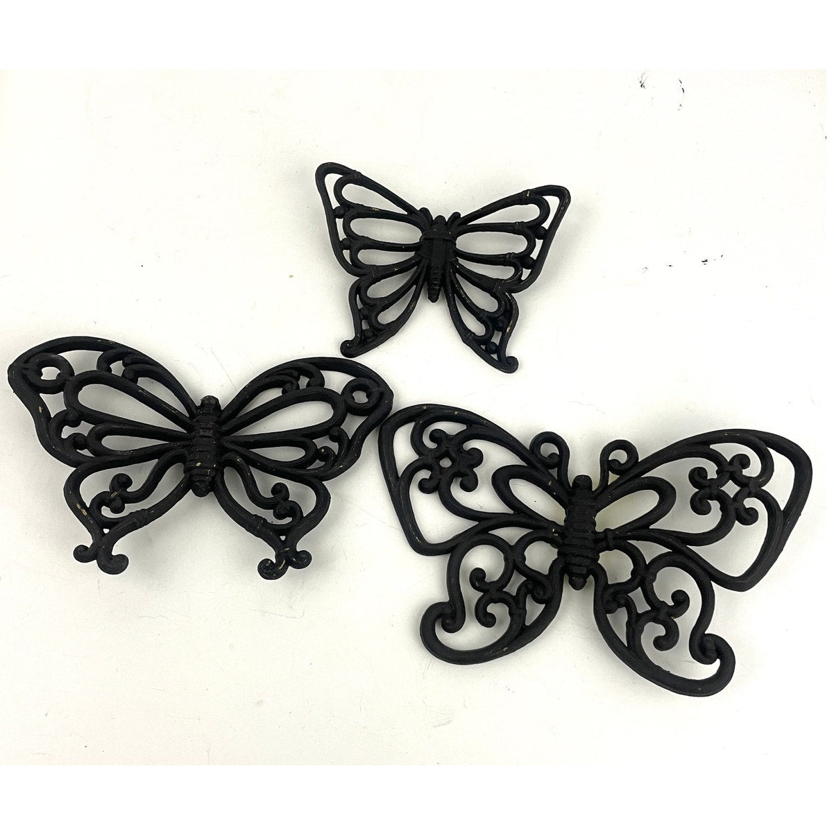 VTG Set of 3 Syroco Black Scroll Butterfly Wall Hanging 1970s Homco