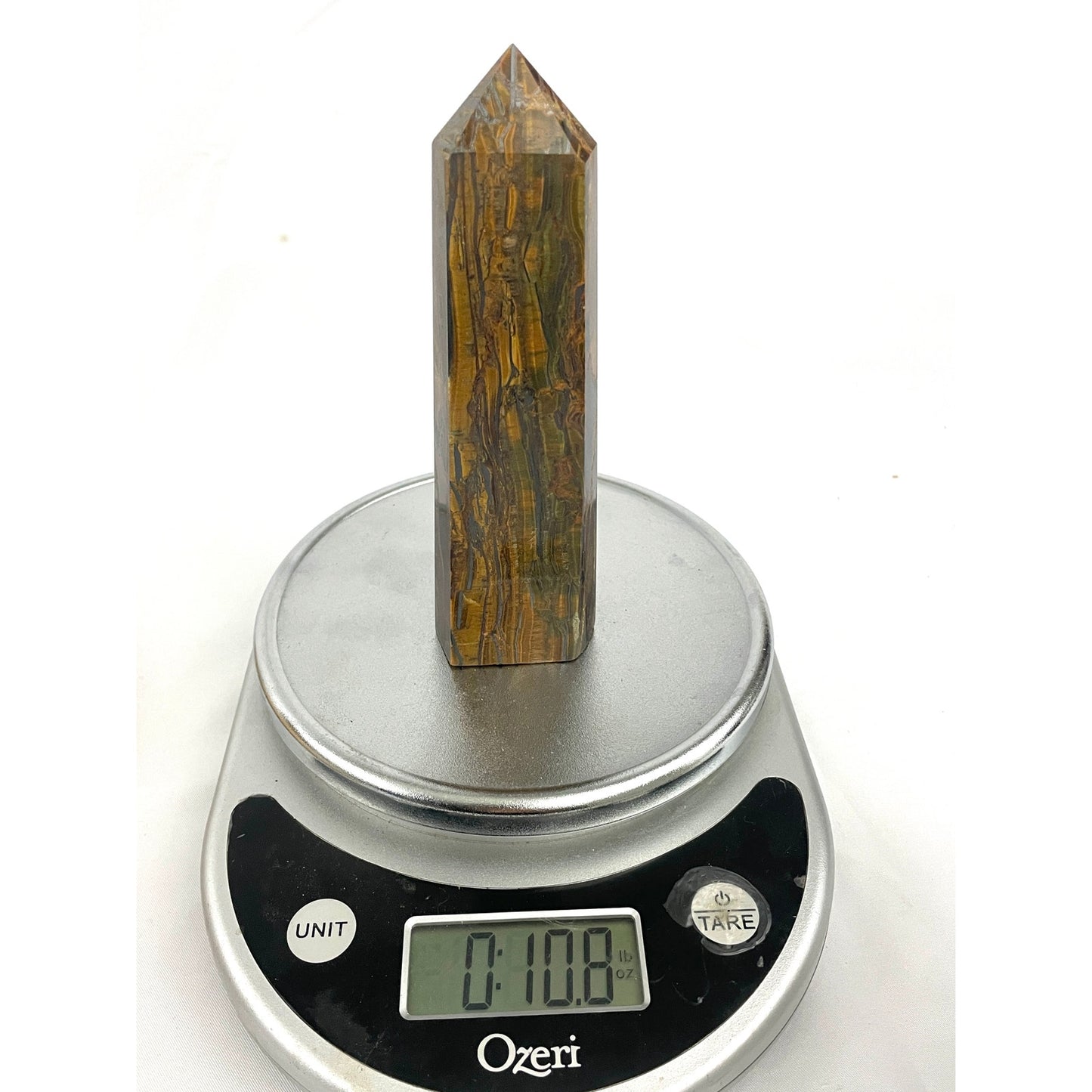 Tigers Eye Tower Obelisk Point 5 7/8" Natural Quartz Crystal 306g