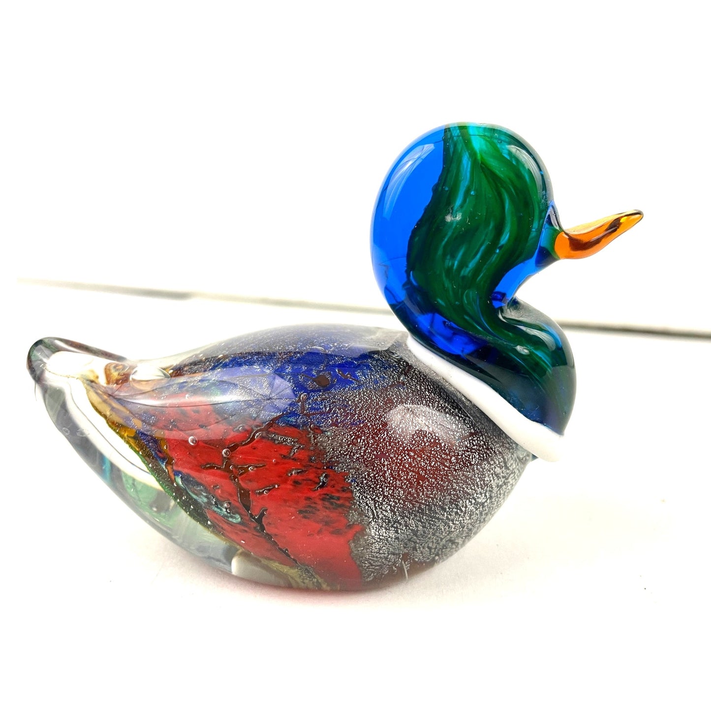 VTG Hand Blown Murano Glass Duck Paperweight Sparkle