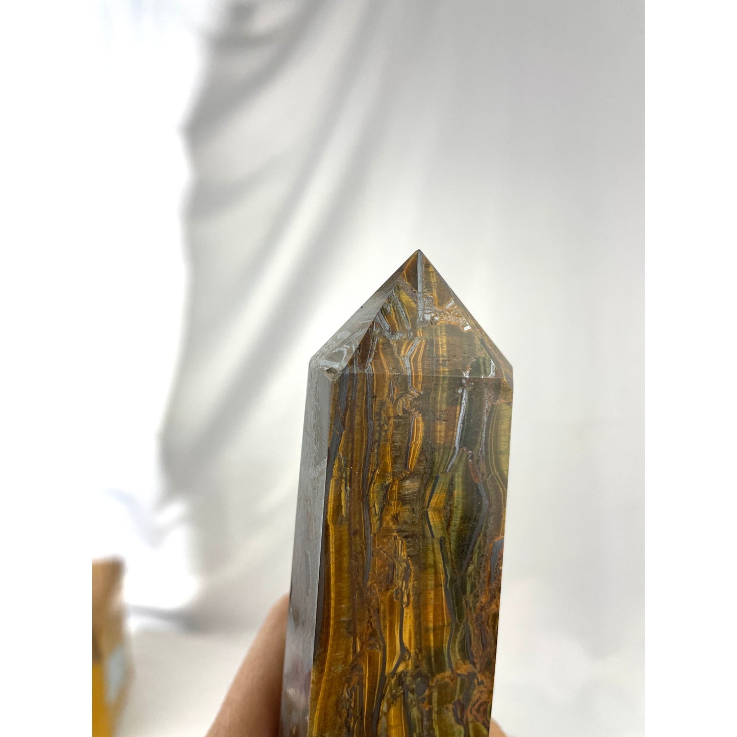 Tigers Eye Tower Obelisk Point 5 7/8" Natural Quartz Crystal 306g