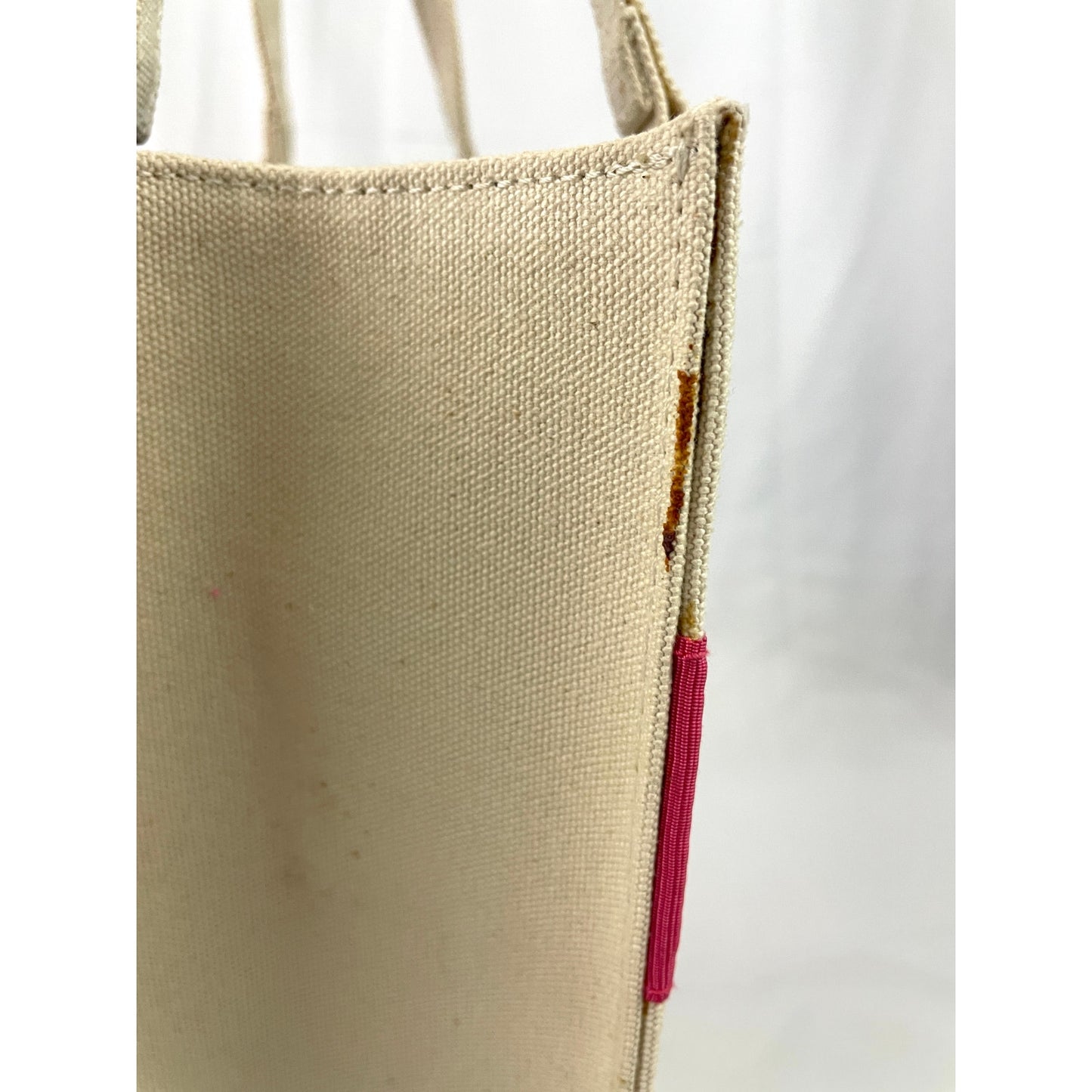 VTG Kate Spade Tote Bag Beige Pink Canvas Handbag Solid Stripe