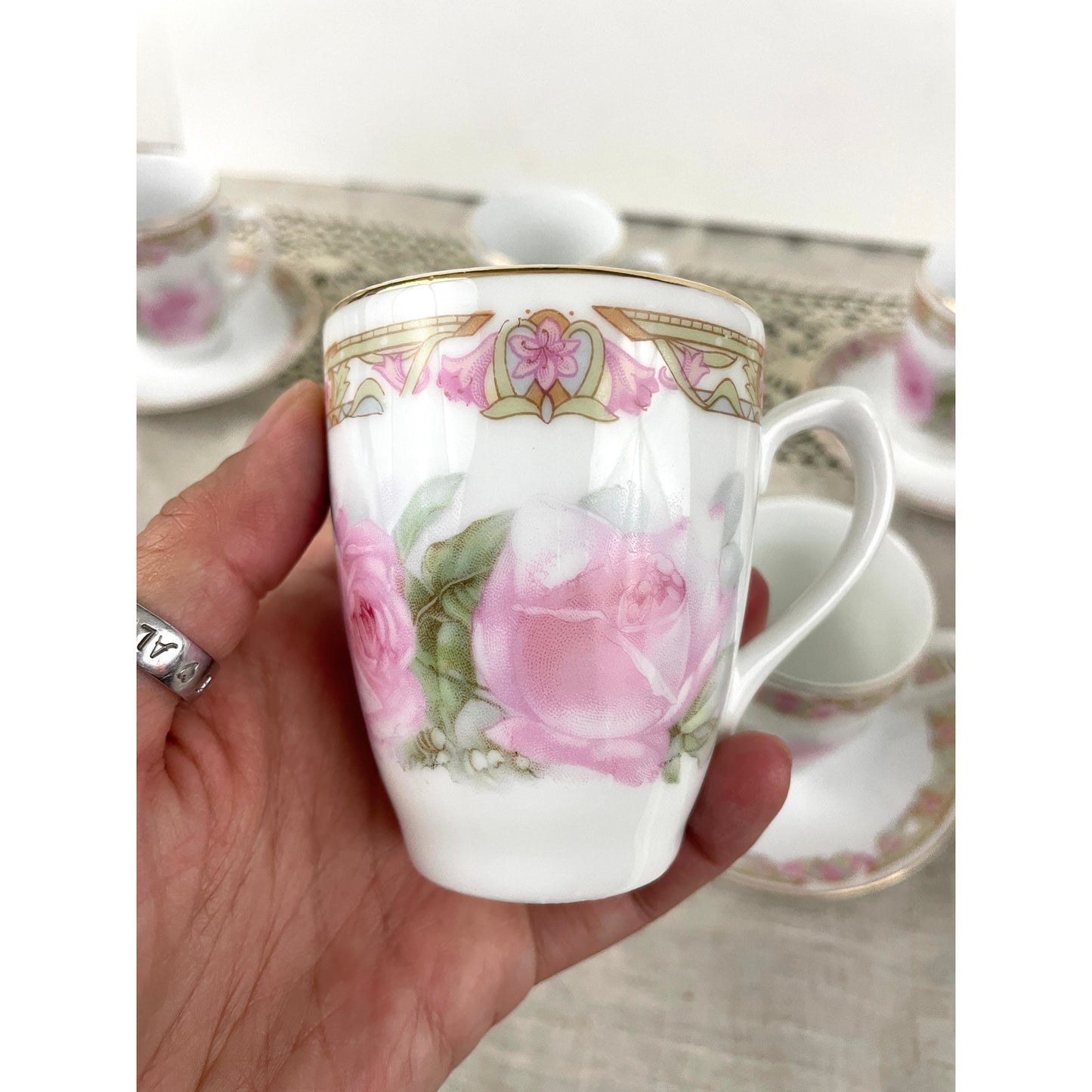 VTG Set of 6 Pink Rose Tea Cup & Saucer Antique Z. S. & Co Bavaria Floral 12PC