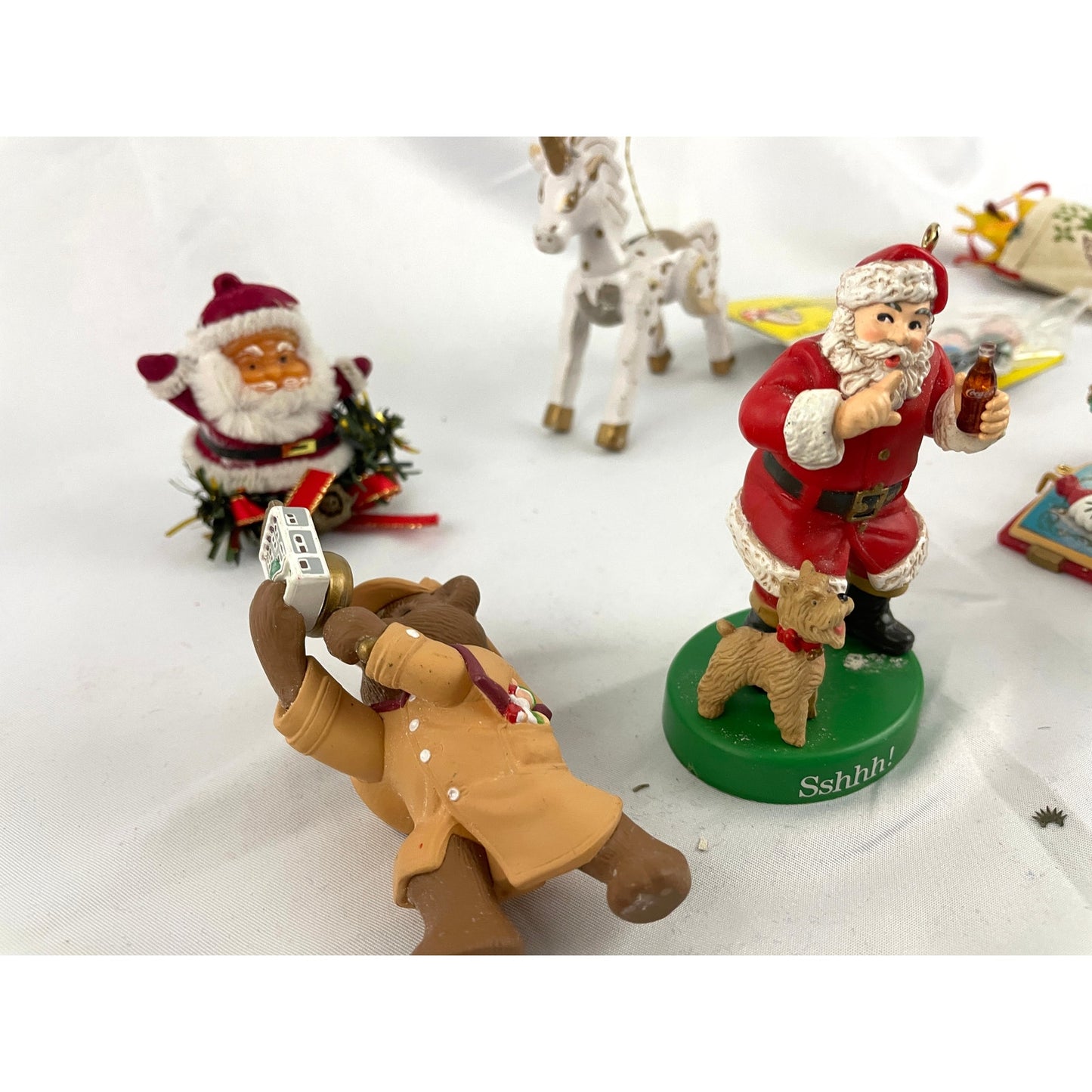 10x VTG Holiday Ornaments Christmas Santa Unicorn Wooden Figures Collectibles