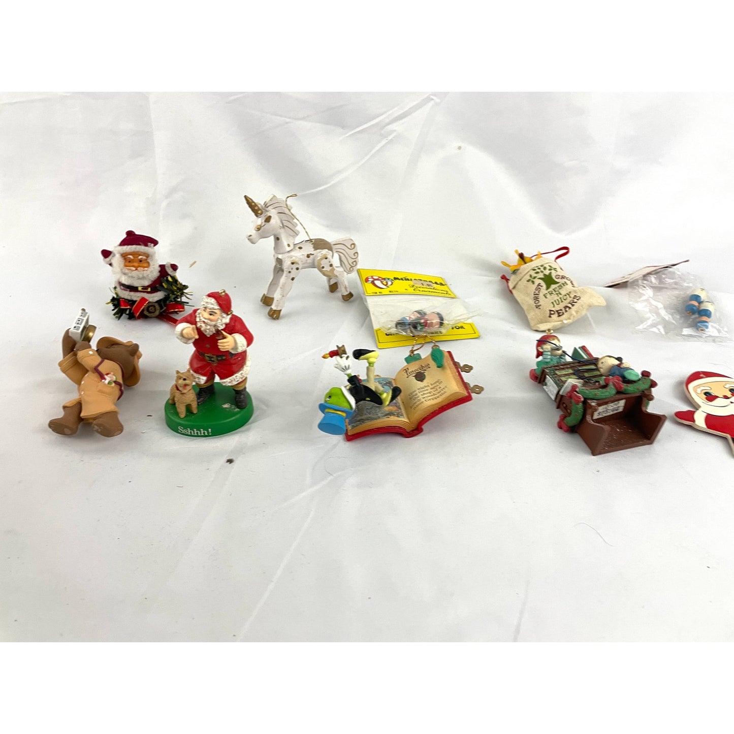 10x VTG Holiday Ornaments Christmas Santa Unicorn Wooden Figures Collectibles