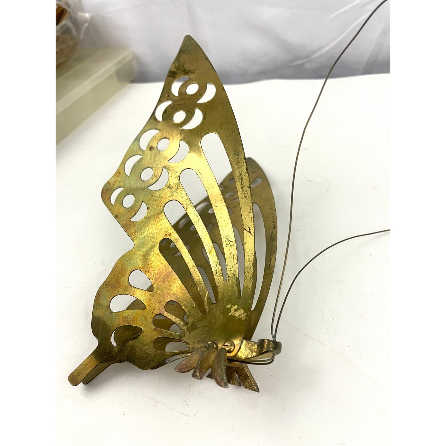 VTG Solid Brass Butterfly Figurine Self Standing Mid Century Home Decor 8"