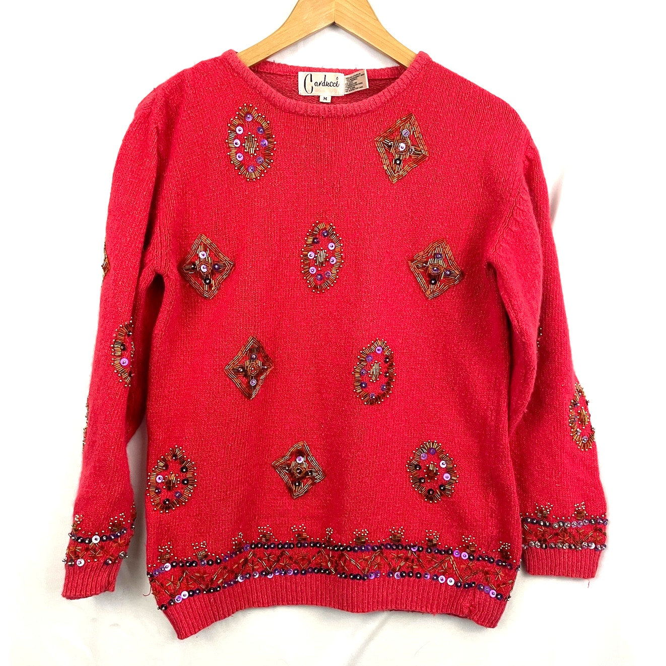 VTG Carducci Silk Angora Sequin Pullover Sweater MEDIUM 1980's Beaded Pink