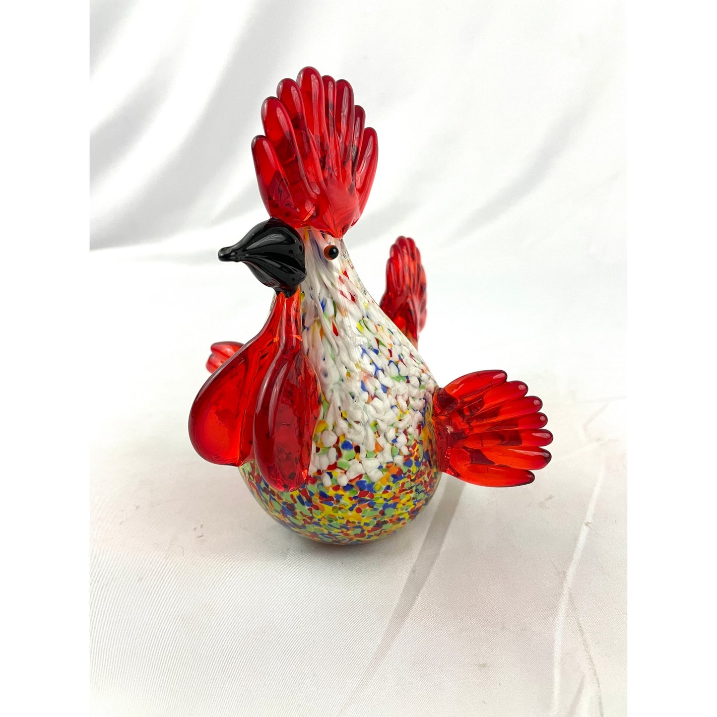 Rainbow Speckled Hand Blown Glass Rooster Murano Style Art Figurine Paperweight