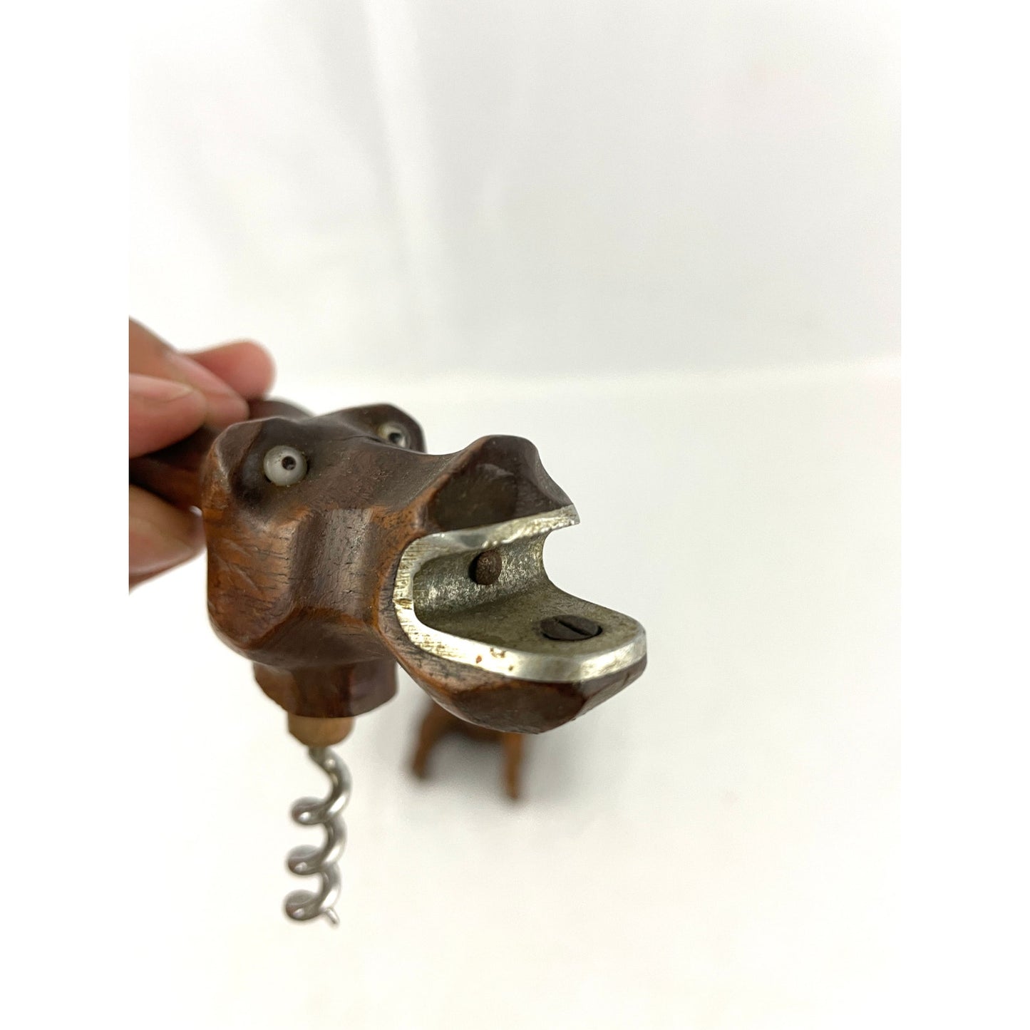 VTG Hickok Corkscrew Bottle Opener Carved Wood Original Genuine France Metal