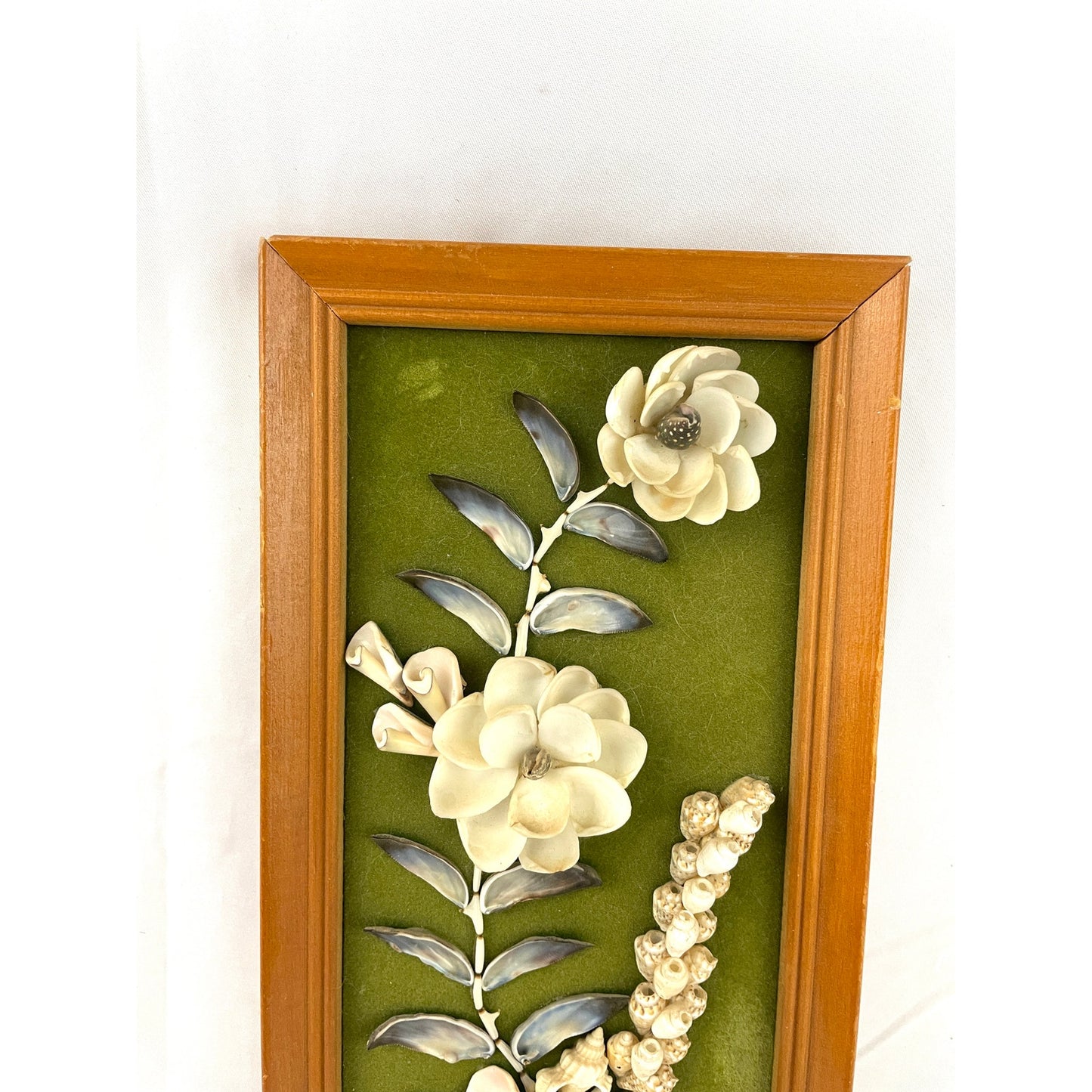 VTG Natural Handmade Small Seashells Shell Floral Framed 5"x11" Philippines 70s