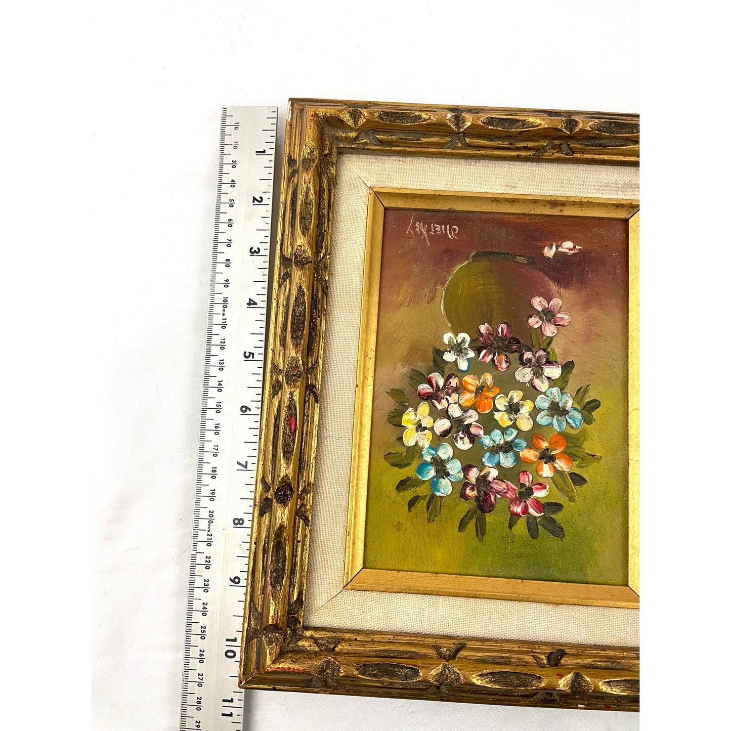 VTG Original Oil Painting Artist Signed Flower Vase Wood Framed MCM 70s