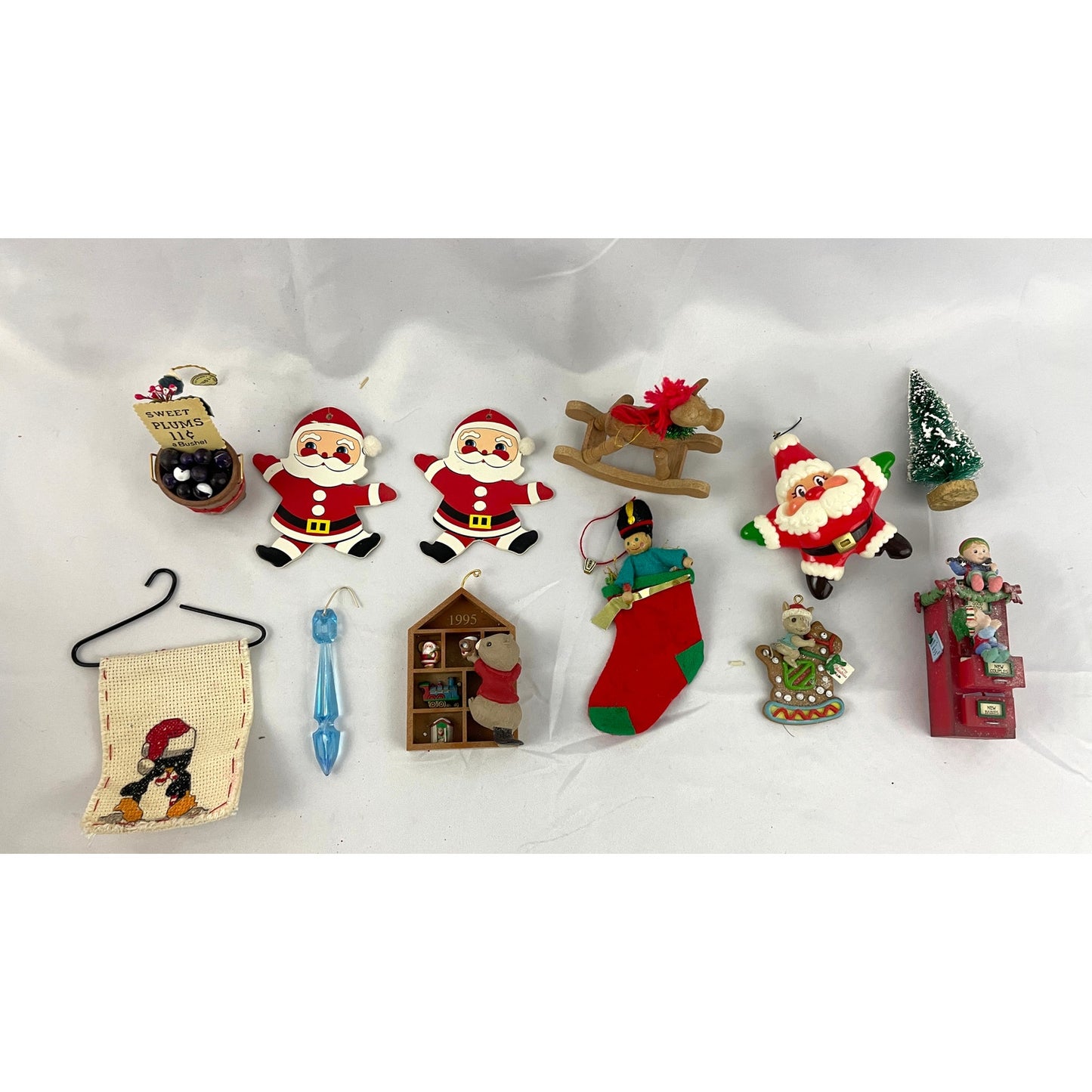 12x VTG Holiday Ornaments Christmas Stocking Tree Santa Decor Assorted