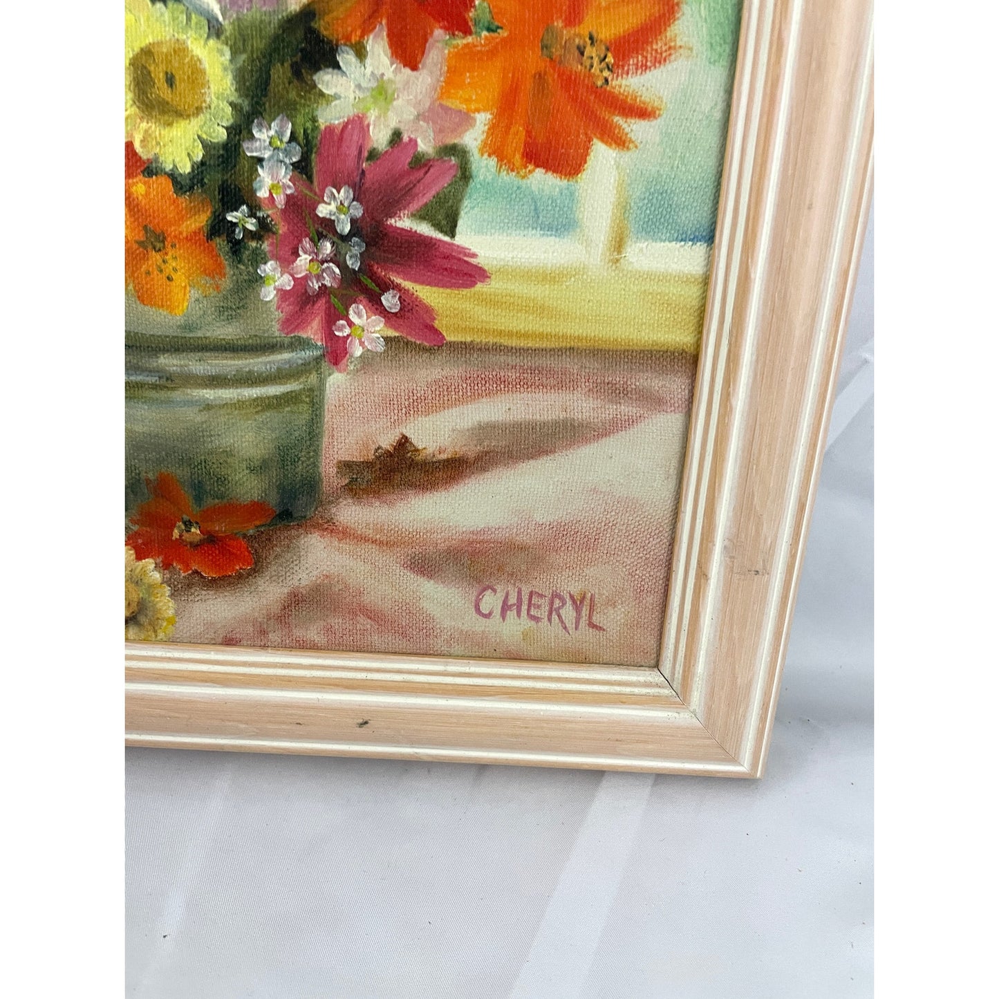 VTG Oil Painting Signed Flower Vase Wood Framed MCM 70s Still Life Original