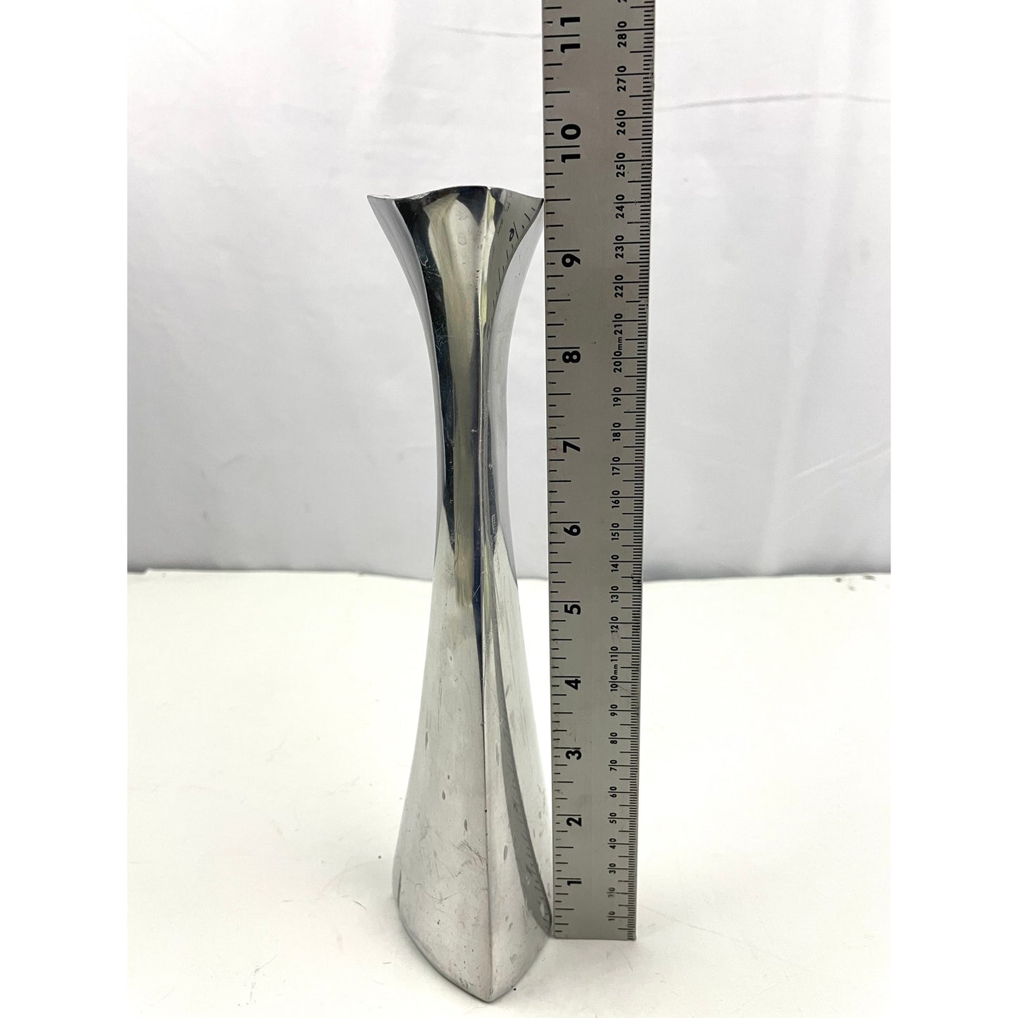 VTG Nambe Studio Modernist Aluminum Metal Candle Holder 596 Tri Corner 9.5"