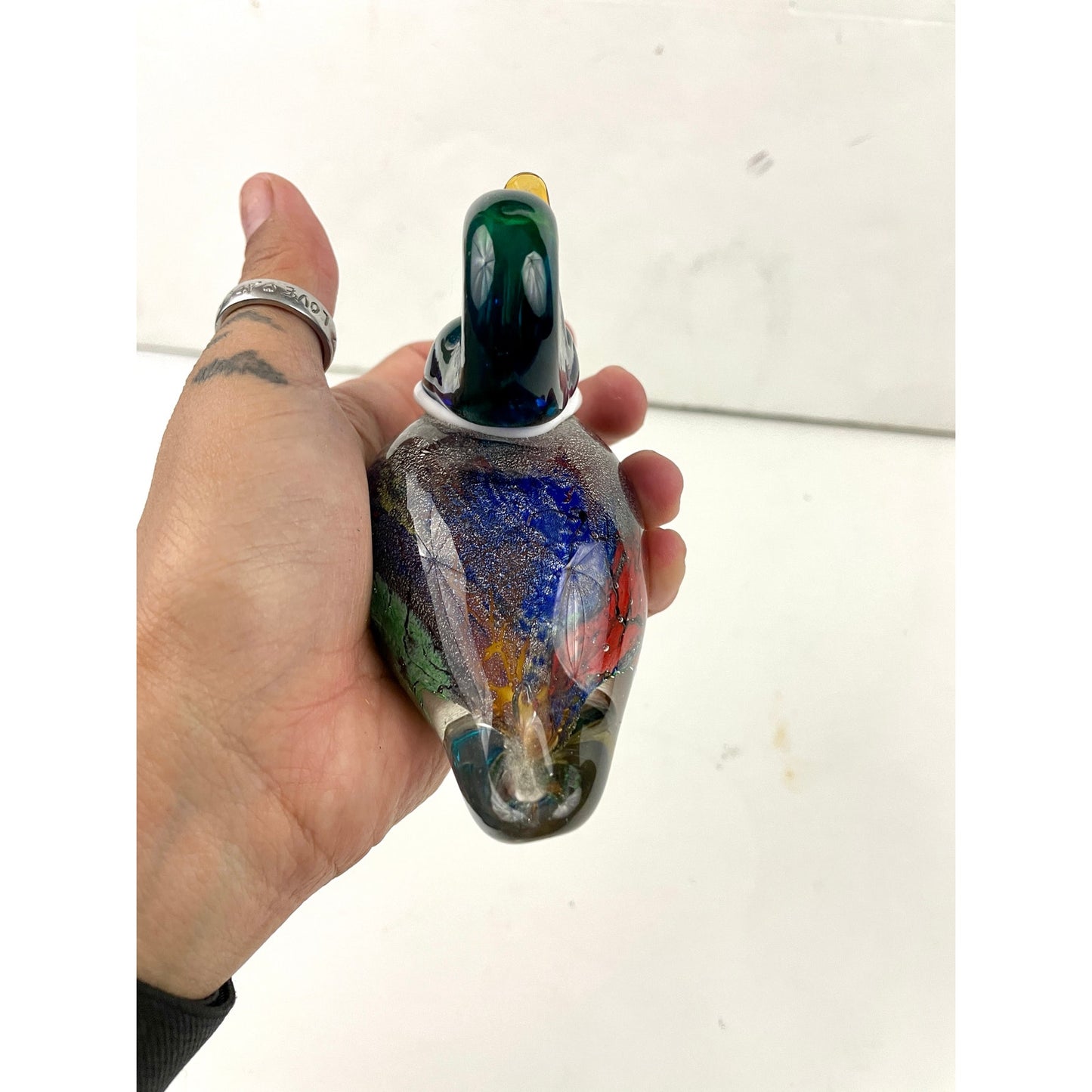 VTG Hand Blown Murano Glass Duck Paperweight Sparkle