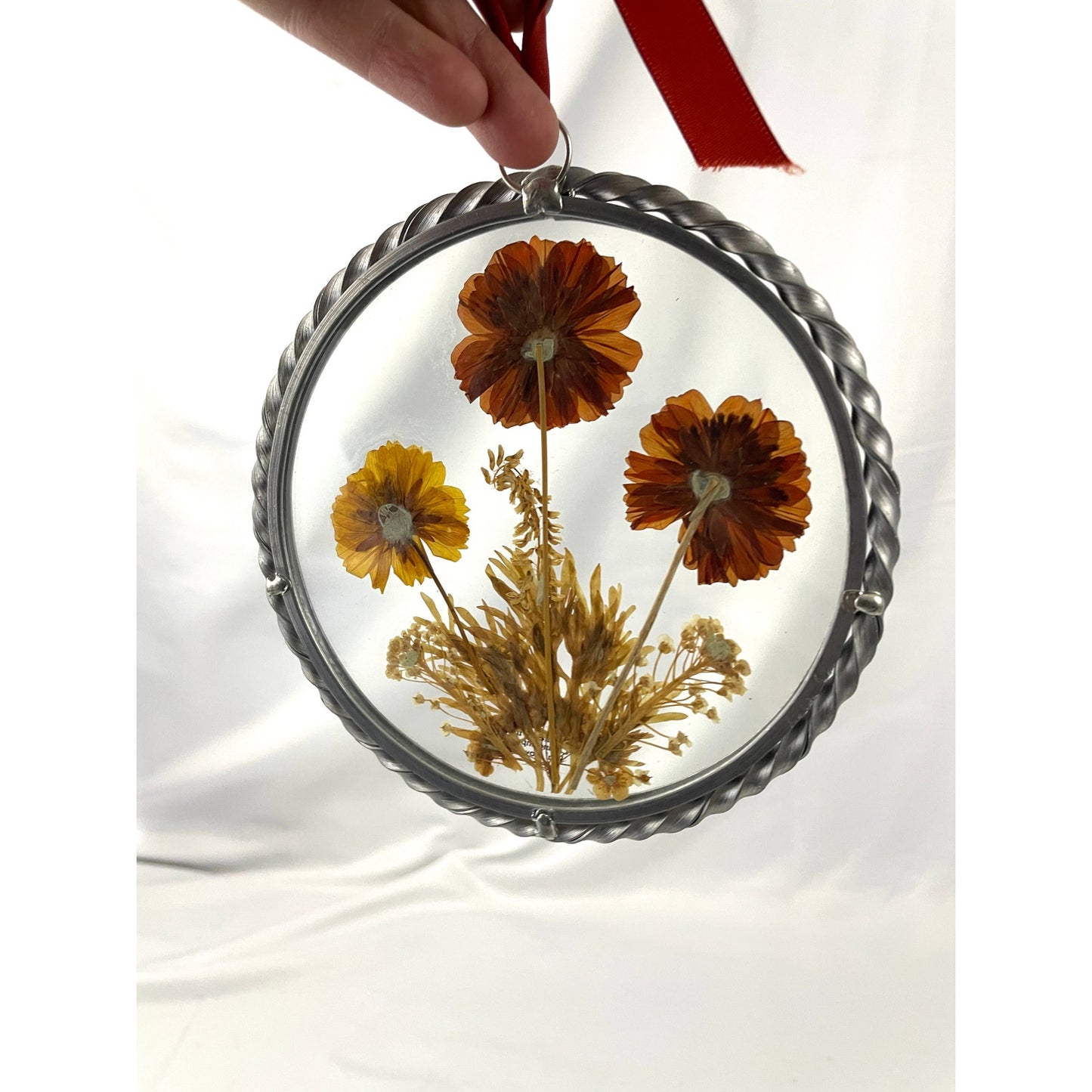 VTG 2x Real Pressed Dried Flowers Suncatcher 1940s Lasting Impressions USA Round