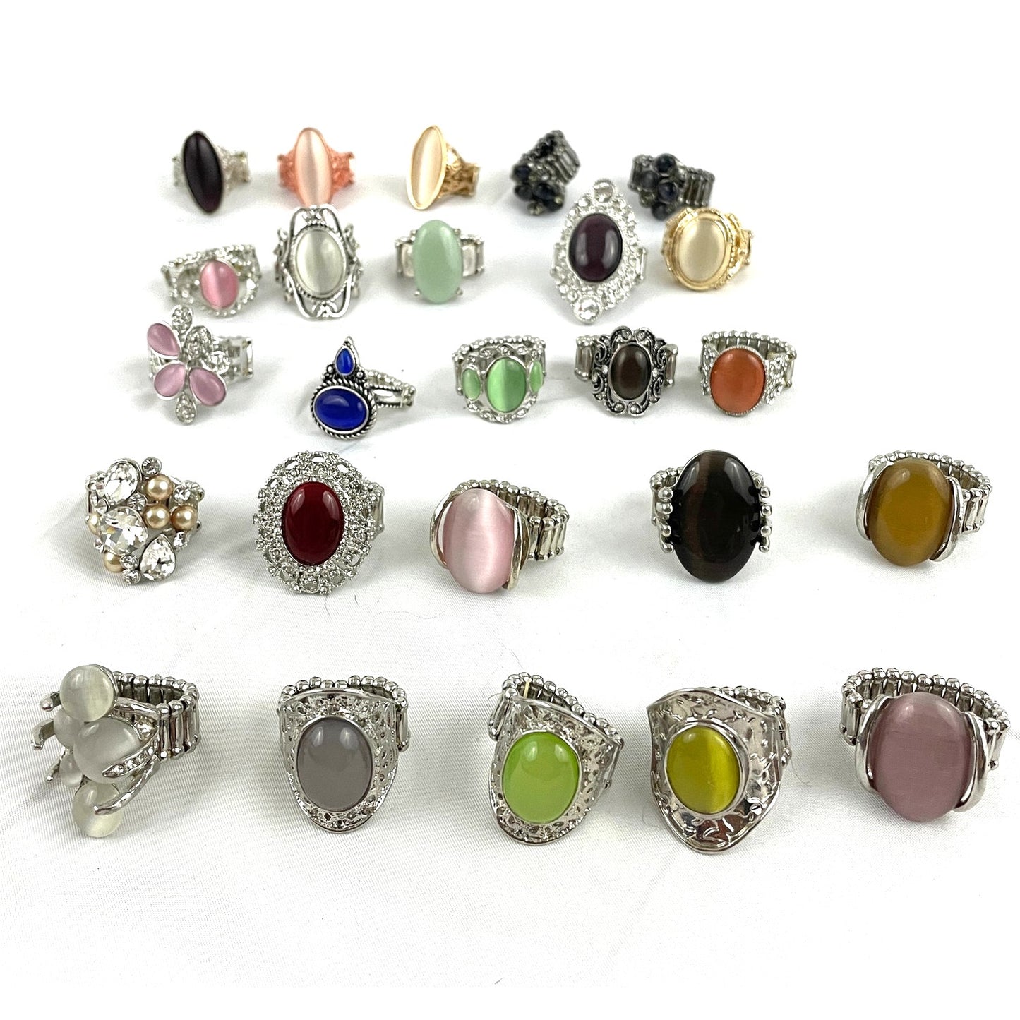 25 Pc Stretch Back Paparazzi Rings Rhinestone Centers Silver Gold Tone NWOT