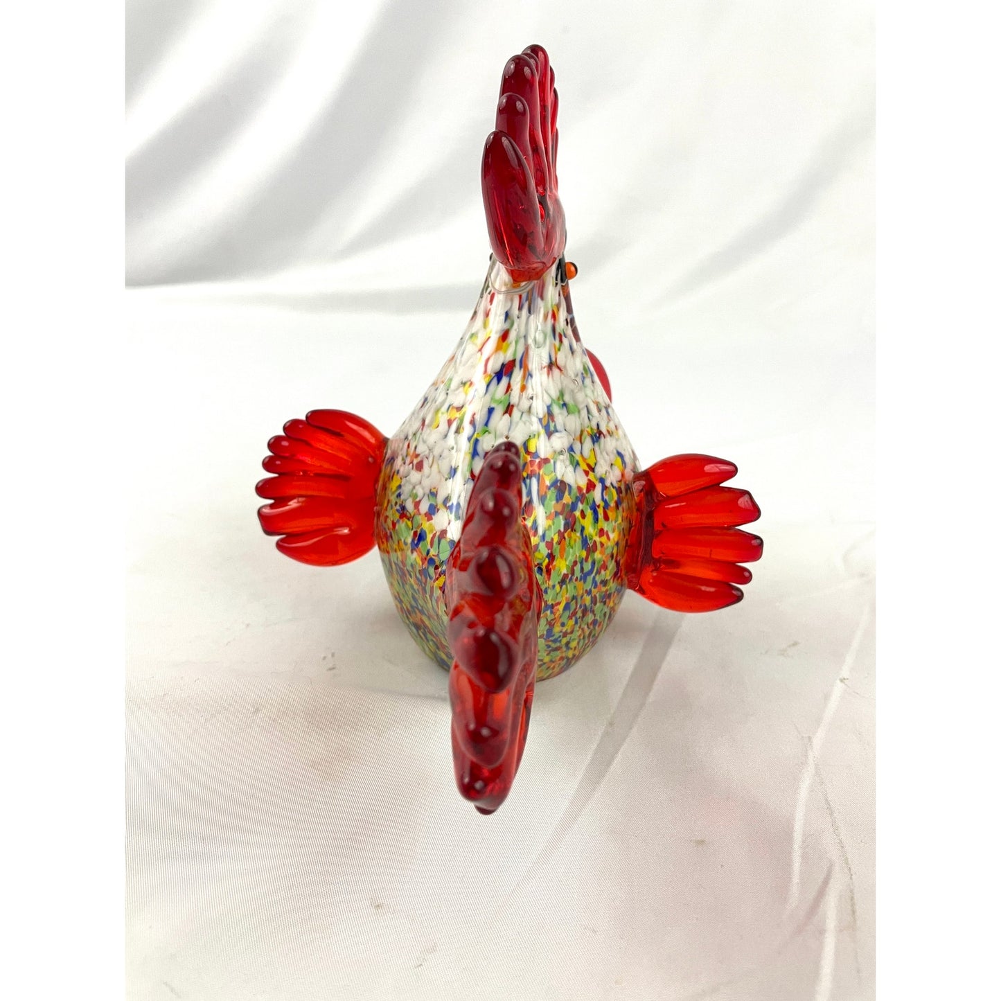 Rainbow Speckled Hand Blown Glass Rooster Murano Style Art Figurine Paperweight