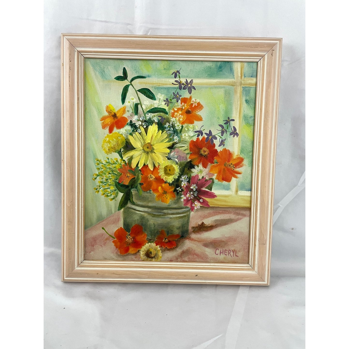 VTG Oil Painting Signed Flower Vase Wood Framed MCM 70s Still Life Original