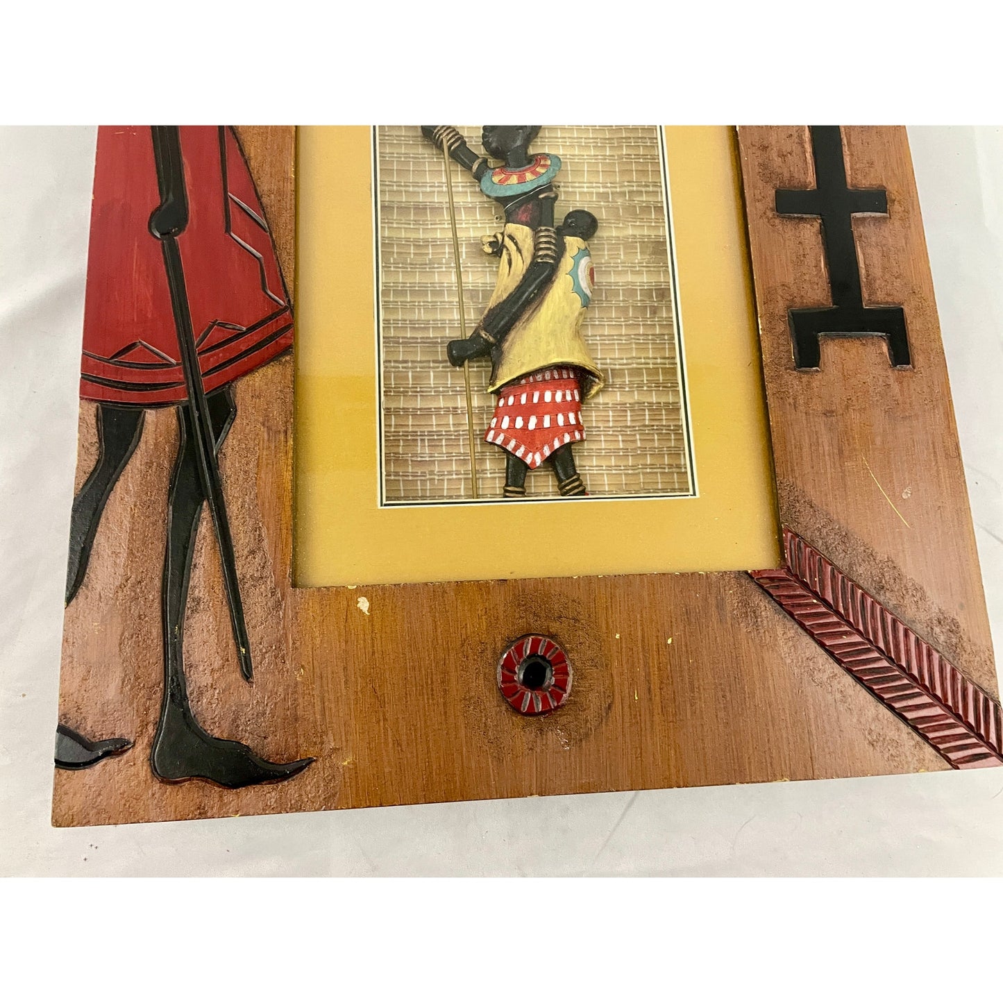 VTG Shadow Box Display With Statue Of African Tribe Woman Handmade 14"x17.5"