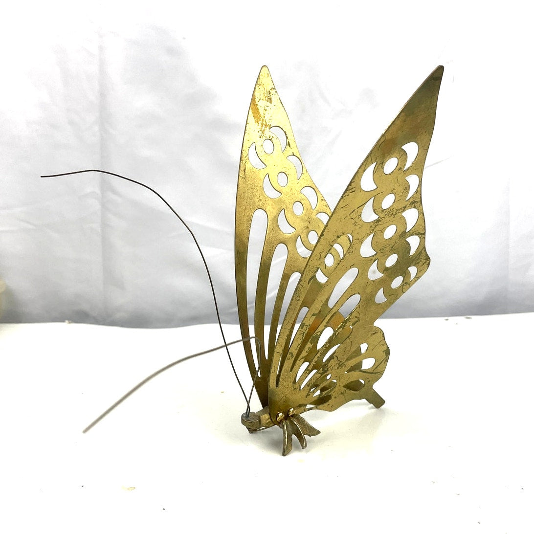 VTG Solid Brass Butterfly Figurine Self Standing Mid Century Home Decor 8"