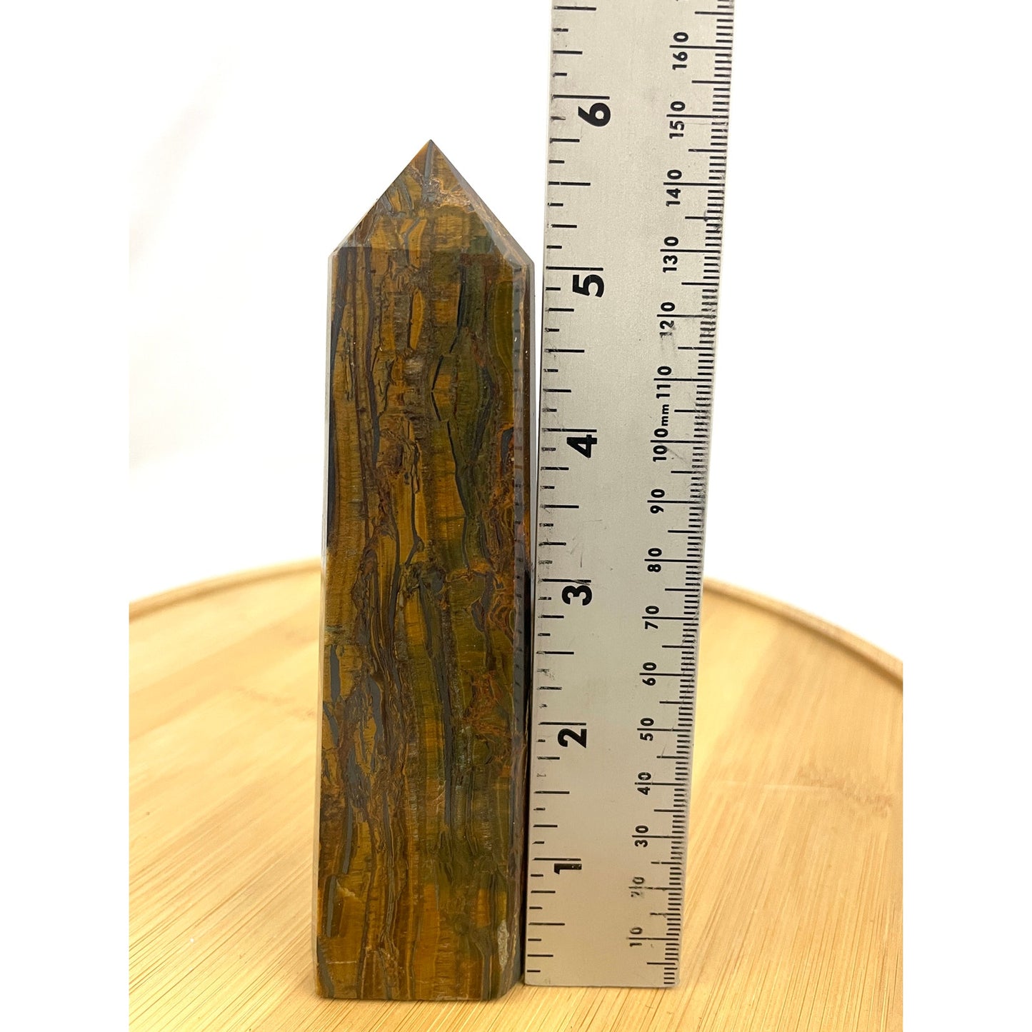 Tigers Eye Tower Obelisk Point 5 7/8" Natural Quartz Crystal 306g