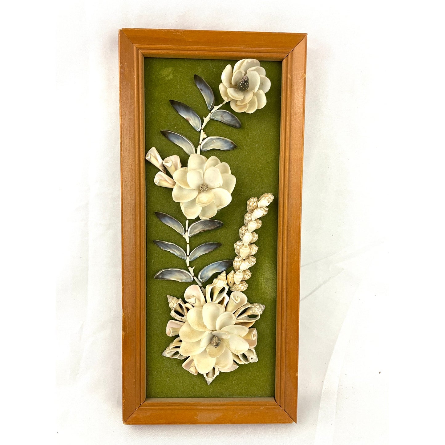 VTG Natural Handmade Small Seashells Shell Floral Framed 5"x11" Philippines 70s