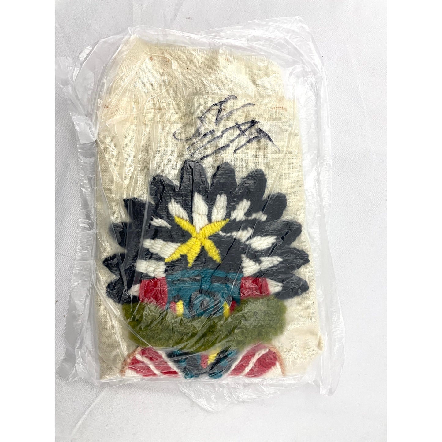 VTG Crewel Native Kachina 70s Needlecraft Hand Embroidered Art 12"x15" Unframed