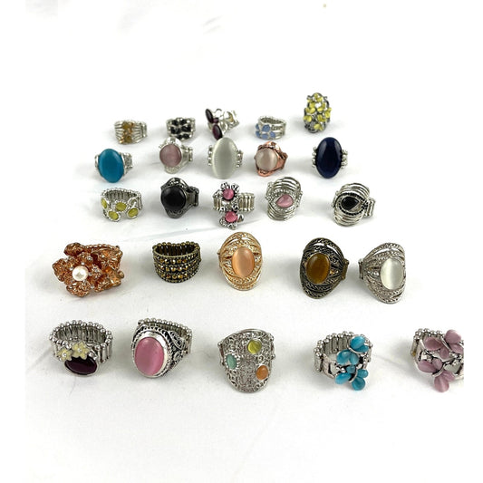 25 Pc Stretch Back Paparazzi Rings Rhinestone Centers Silver Gold Tone NWOT