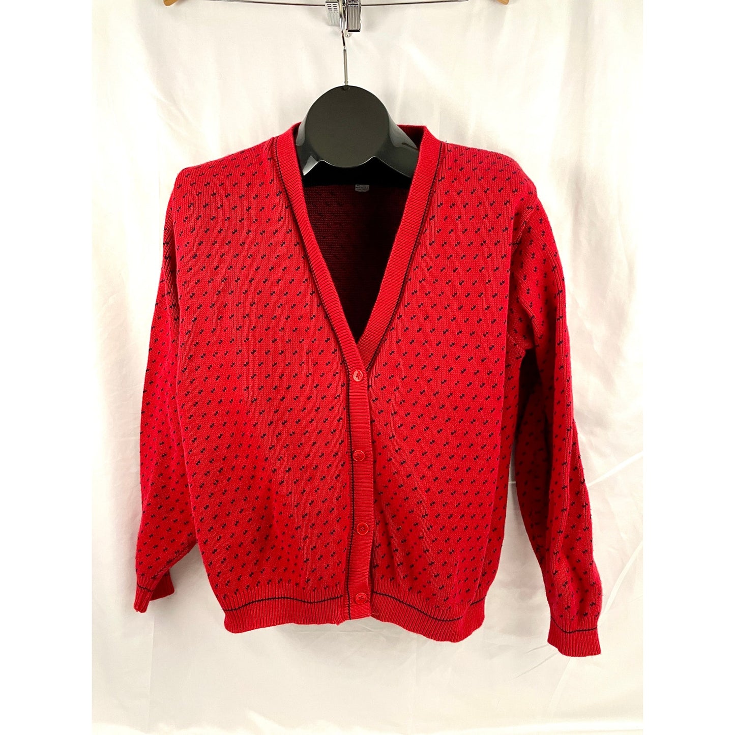 VTG Red Pattern V Neck Cardigan LARGE Womens 1990s Knit USA Made | Winona Knits