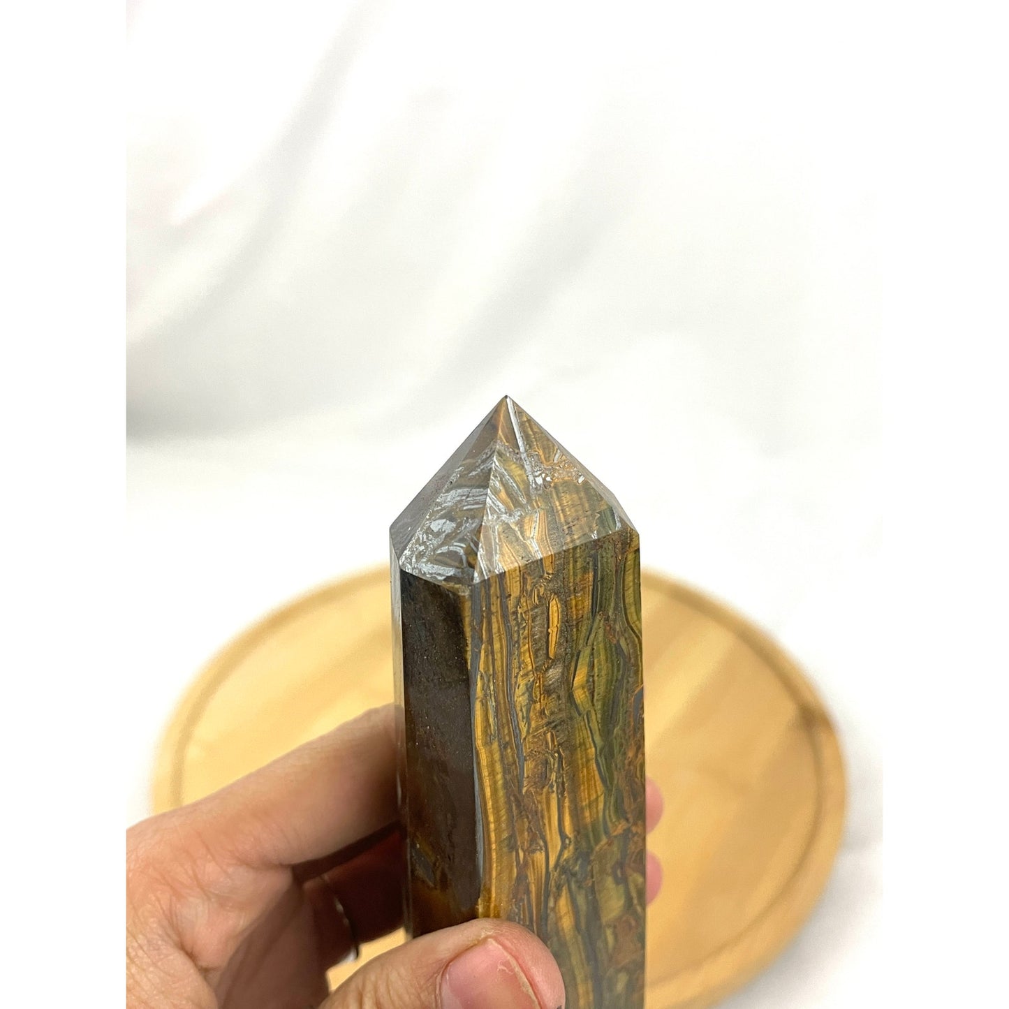 Tigers Eye Tower Obelisk Point 5 7/8" Natural Quartz Crystal 306g