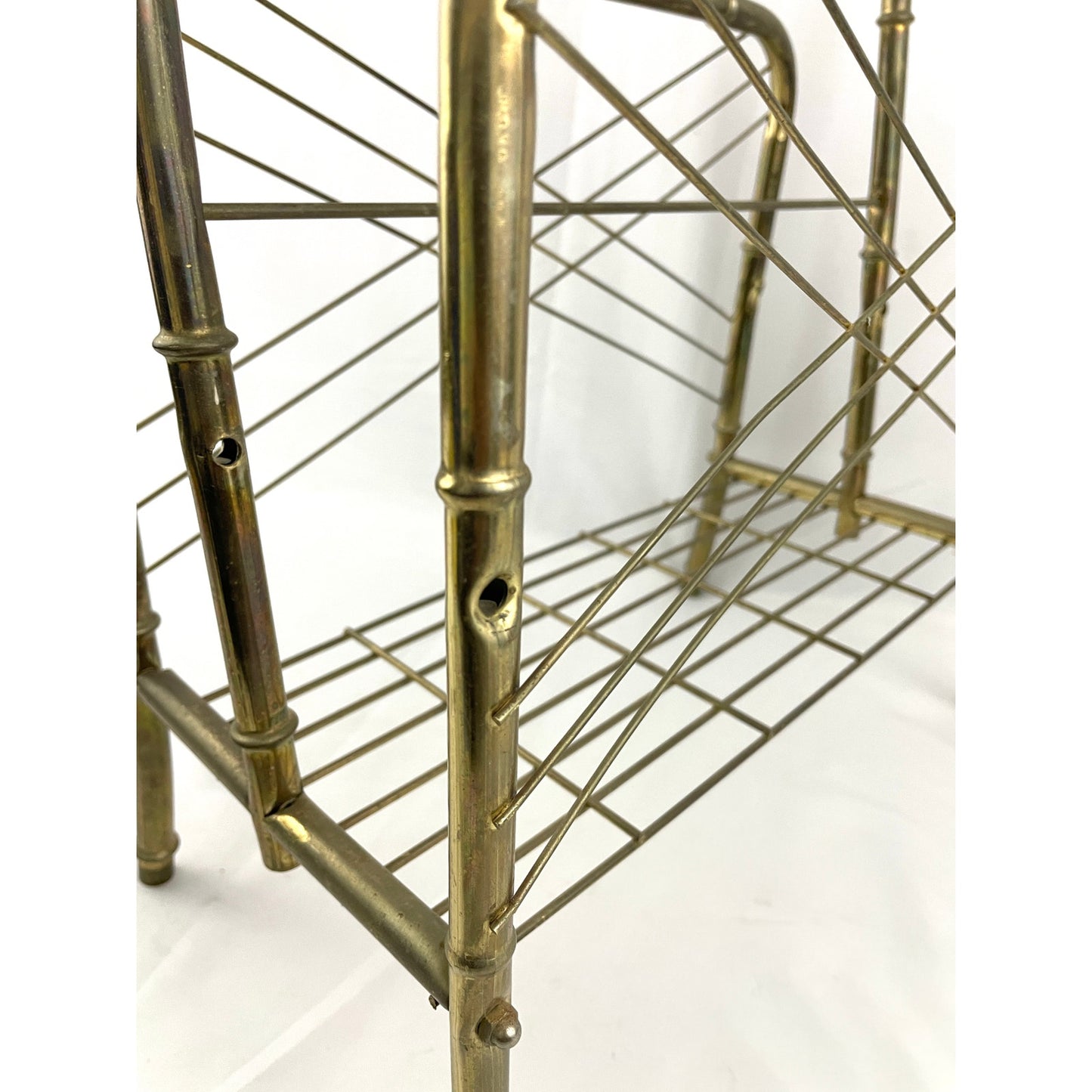 VTG Hollywood Regency Gold Metal Bamboo Cane Magazine Newspaper Stand Rack MCM