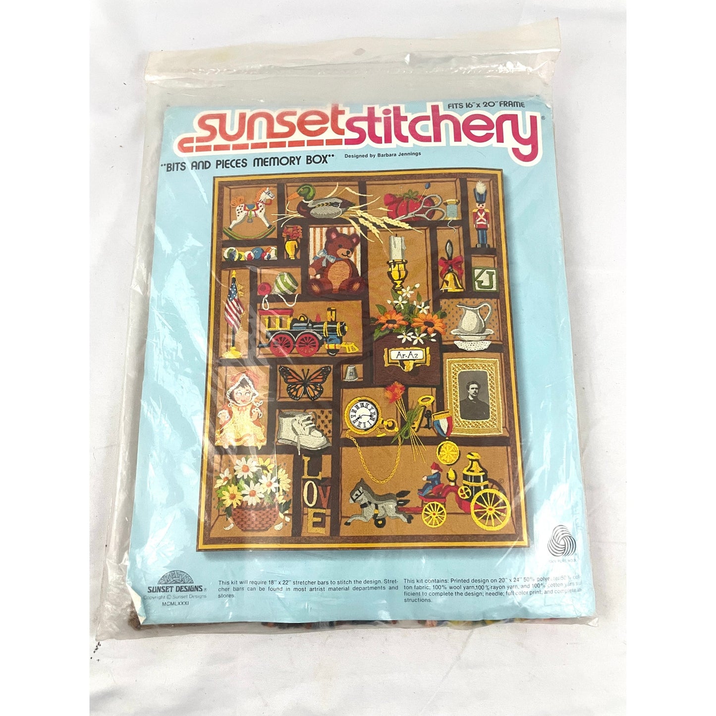 VTG Sunset Stitchery Bits & Pieces Memory Box Crewel Kit 1981 Barbara Jennings