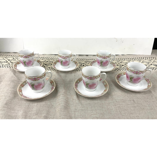 VTG Set of 6 Pink Rose Tea Cup & Saucer Antique Z. S. & Co Bavaria Floral 12PC