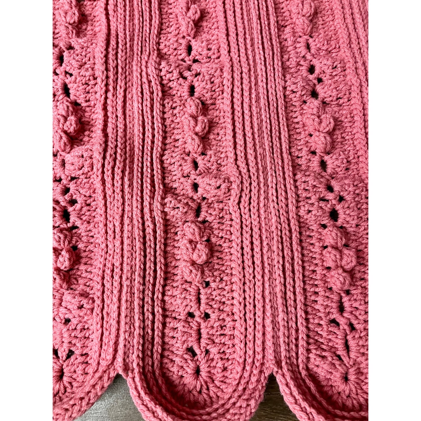 VTG Handmade Pink Crocheted Afghan Throw Blanket Chain Popcorn Stitch 60"x40"