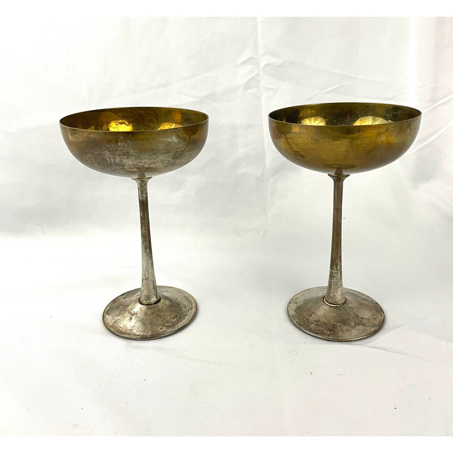 VTG Pair Leonard Silver Toned Brass Tarnished Goblets Chalice