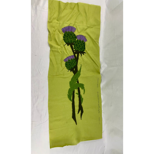 VTG Crewel Floral Plants 70s Needlecraft Hand Embroidered Wall Art 14"x38" Cottagecore