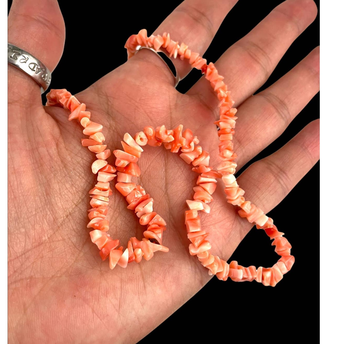 VTG Pink Coral Necklace Chip 16" Choker Nugget Bead Bright Natural