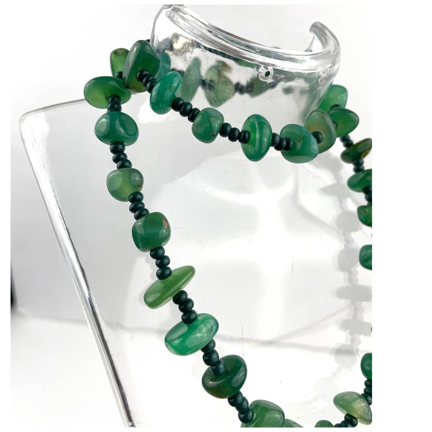 Natural Stone Green Agate Nugget Rock Beaded Necklace Seed Bead 20"