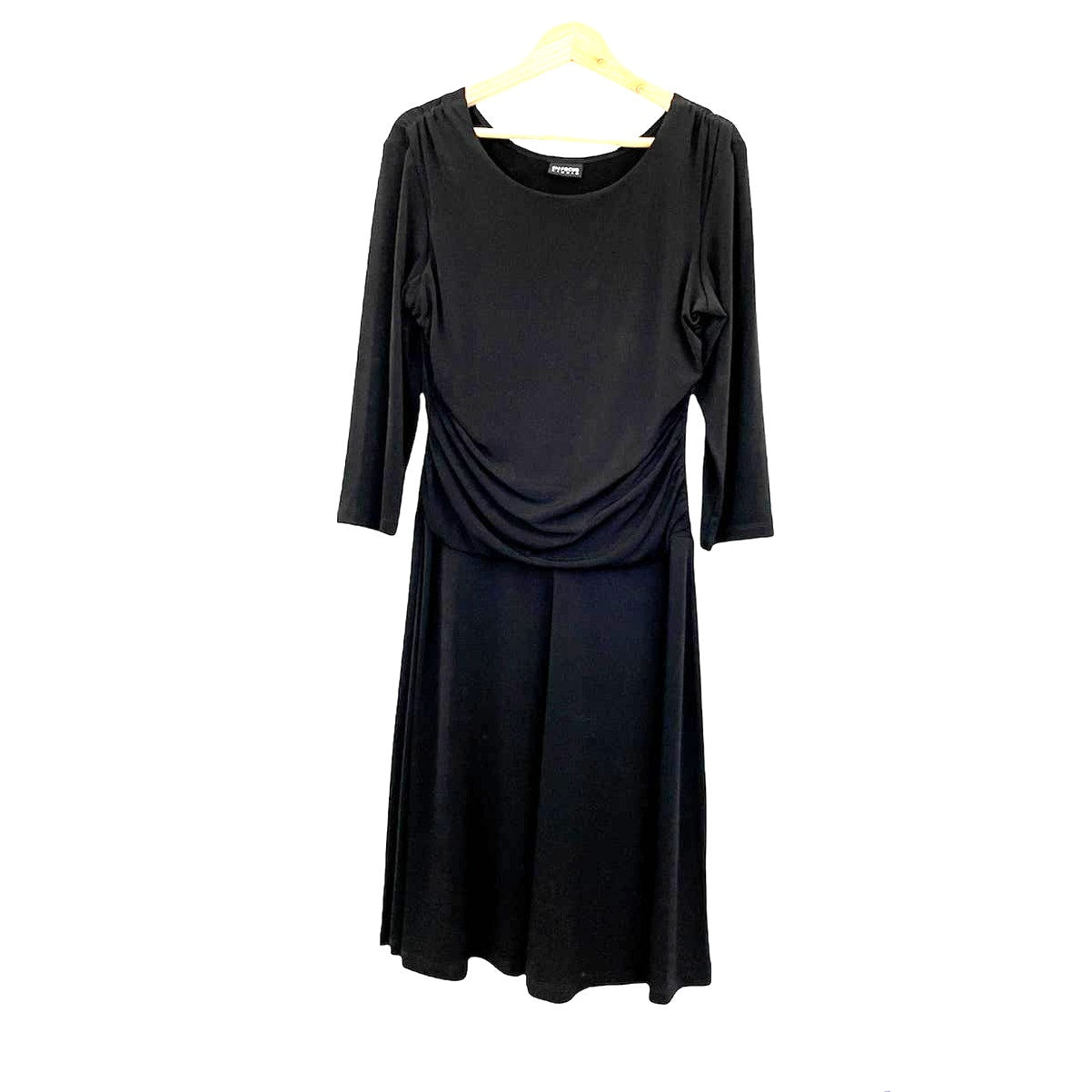 Black Cling Black Stretch Dress Sz Medium Ruched VTG EnFocus Studio Women's