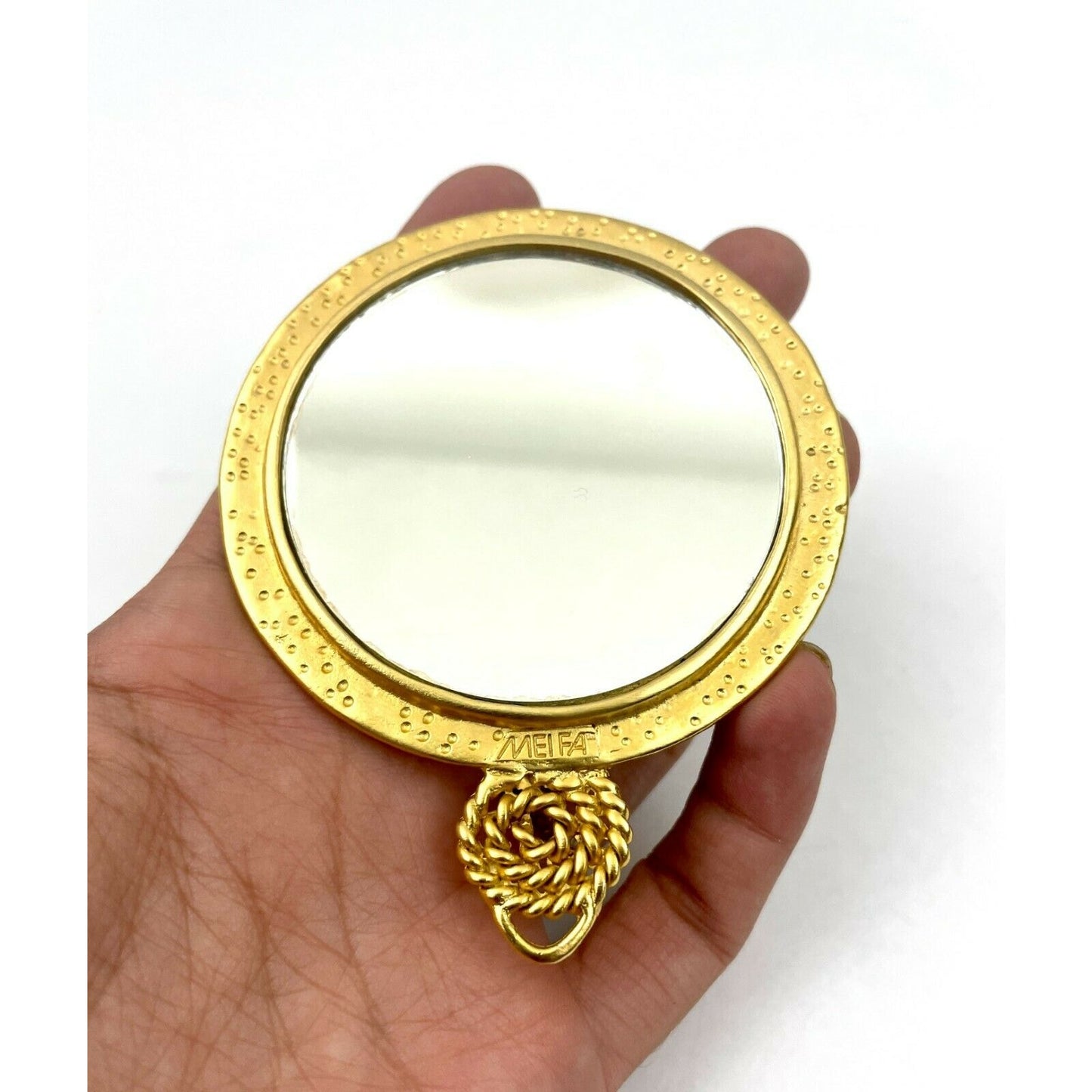 VTG Mirror Handheld Cosmetic Mirror Compact Makeup MEI FA Gold Tone