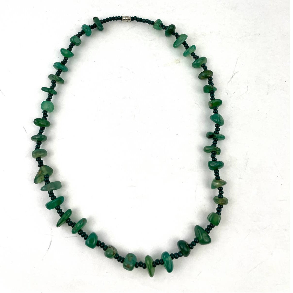 Natural Stone Green Agate Nugget Rock Beaded Necklace Seed Bead 20"