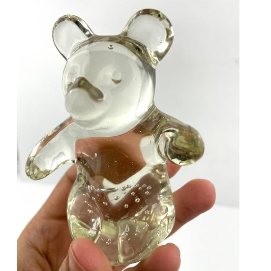 VTG Clear Crystal Glass Bear Controlled Bubbles Paperweight 8.4 Oz