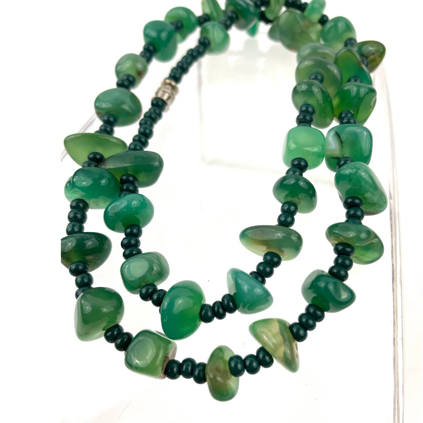 Natural Stone Green Agate Nugget Rock Beaded Necklace Seed Bead 20"