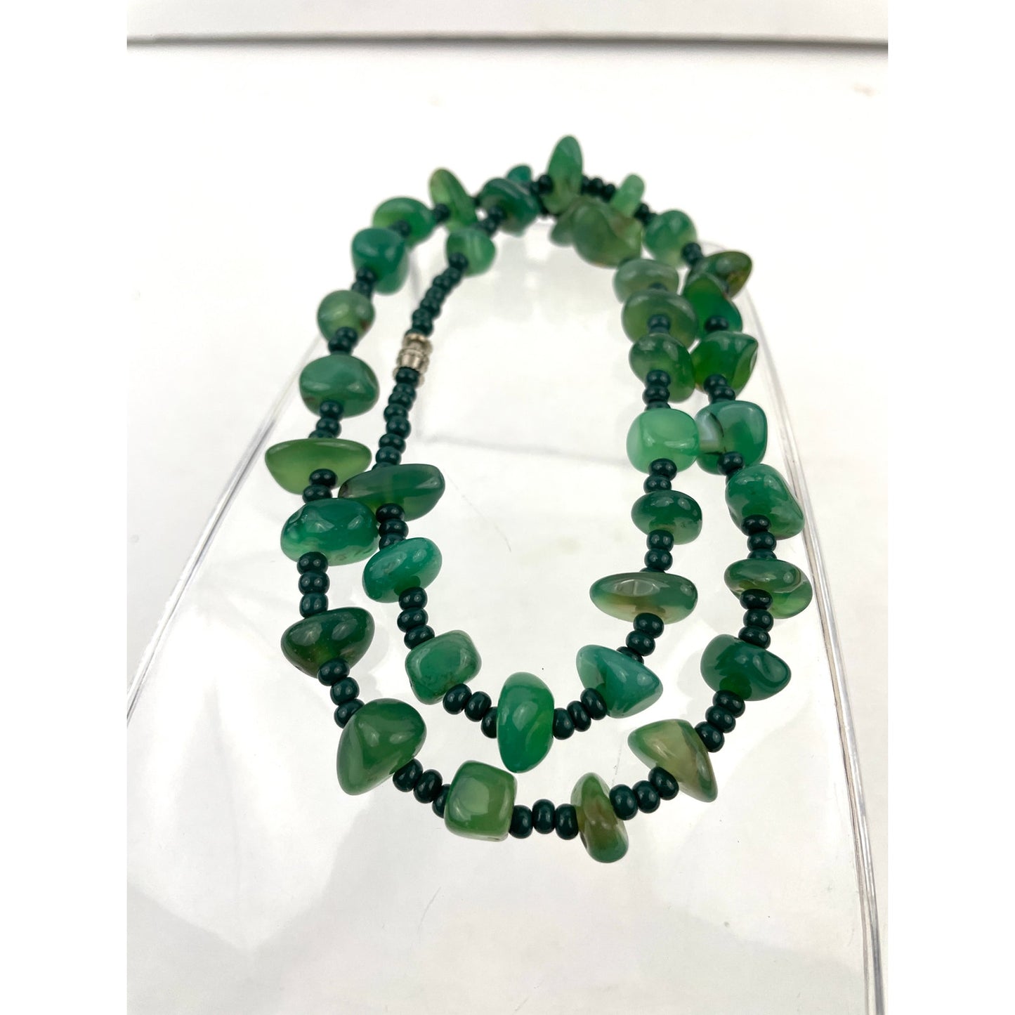 Natural Stone Green Agate Nugget Rock Beaded Necklace Seed Bead 20"