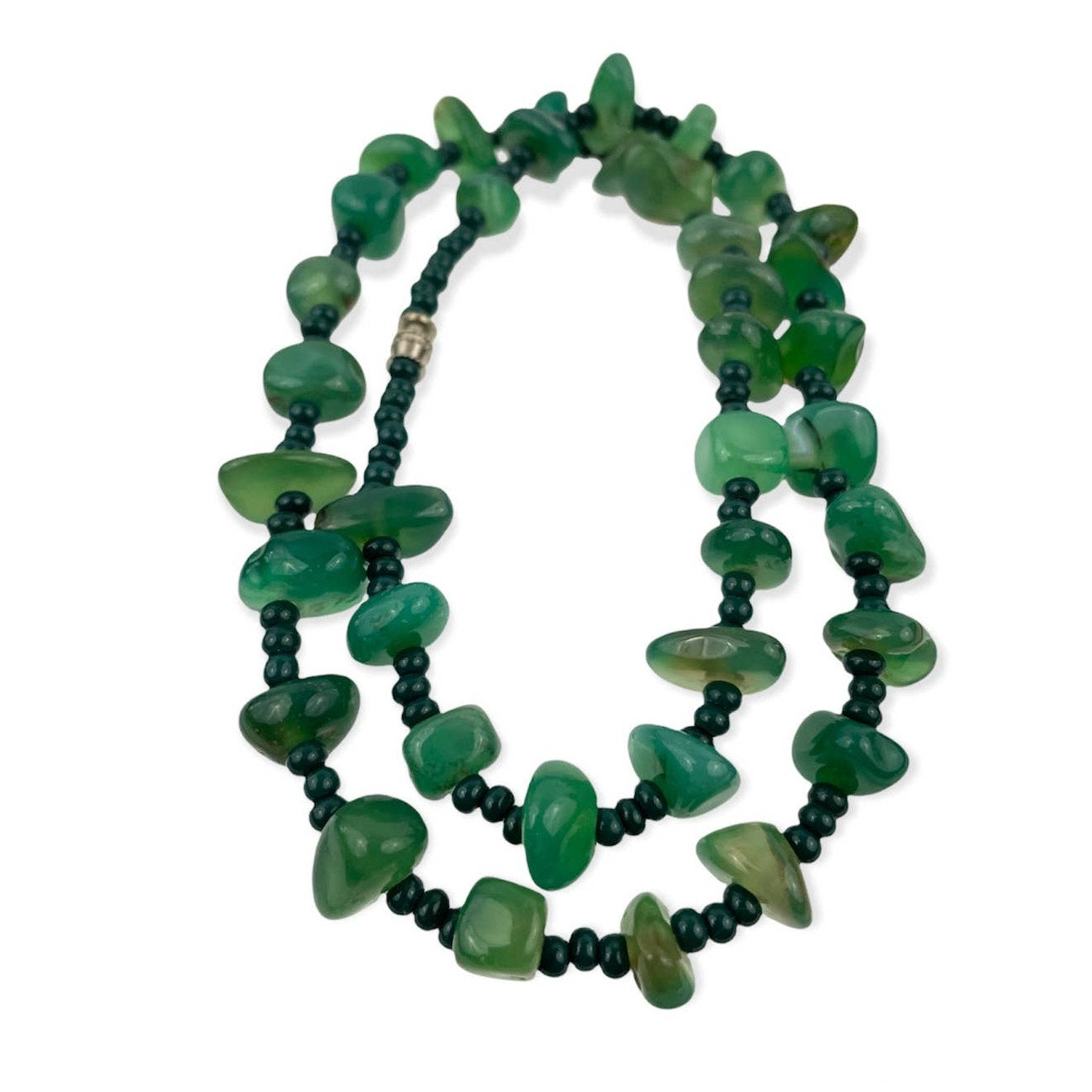 Natural Stone Green Agate Nugget Rock Beaded Necklace Seed Bead 20"